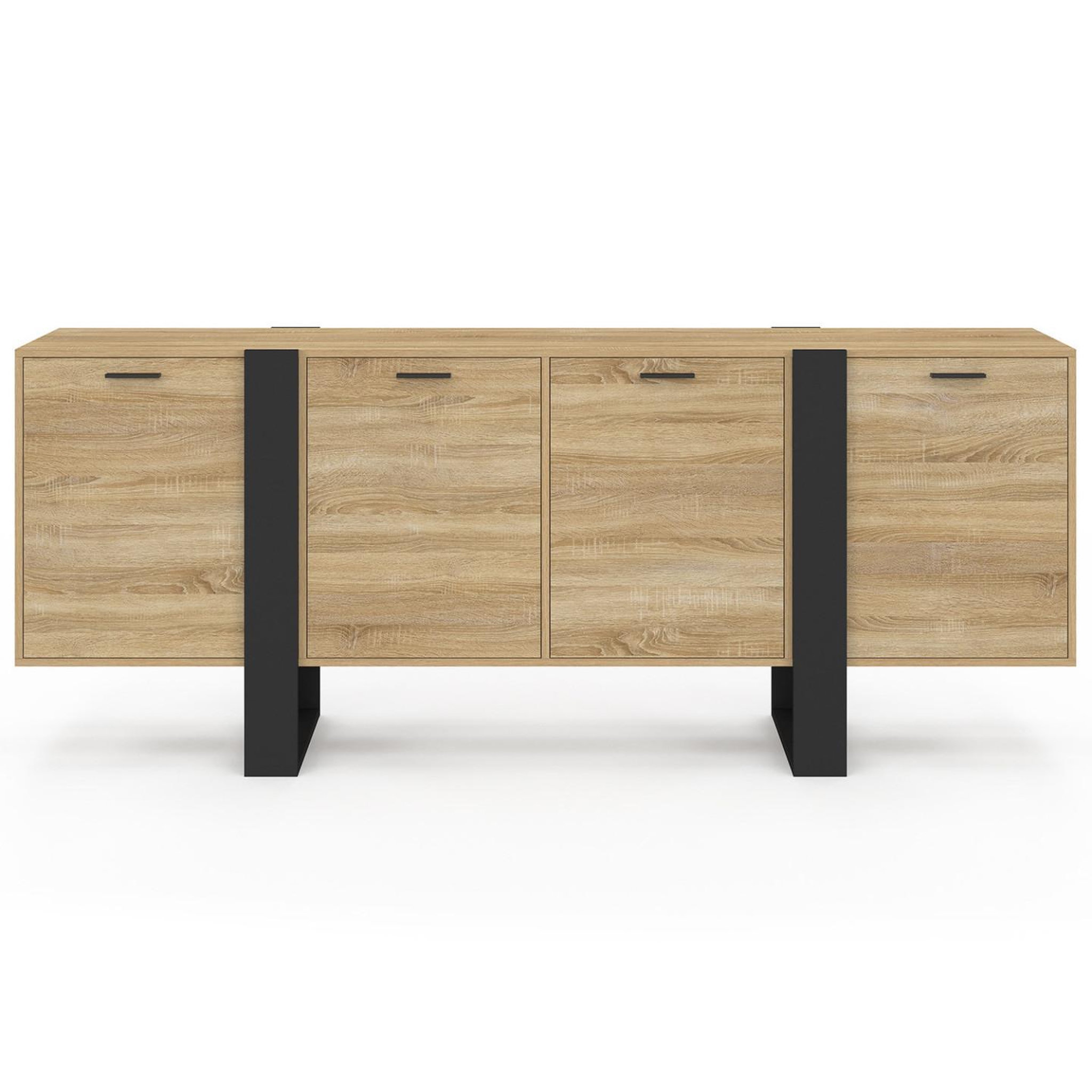 Voir la diapositive 3 : ID MARKET Buffet enfilade 200 cm phoenix xxl 4 portes bois et noir