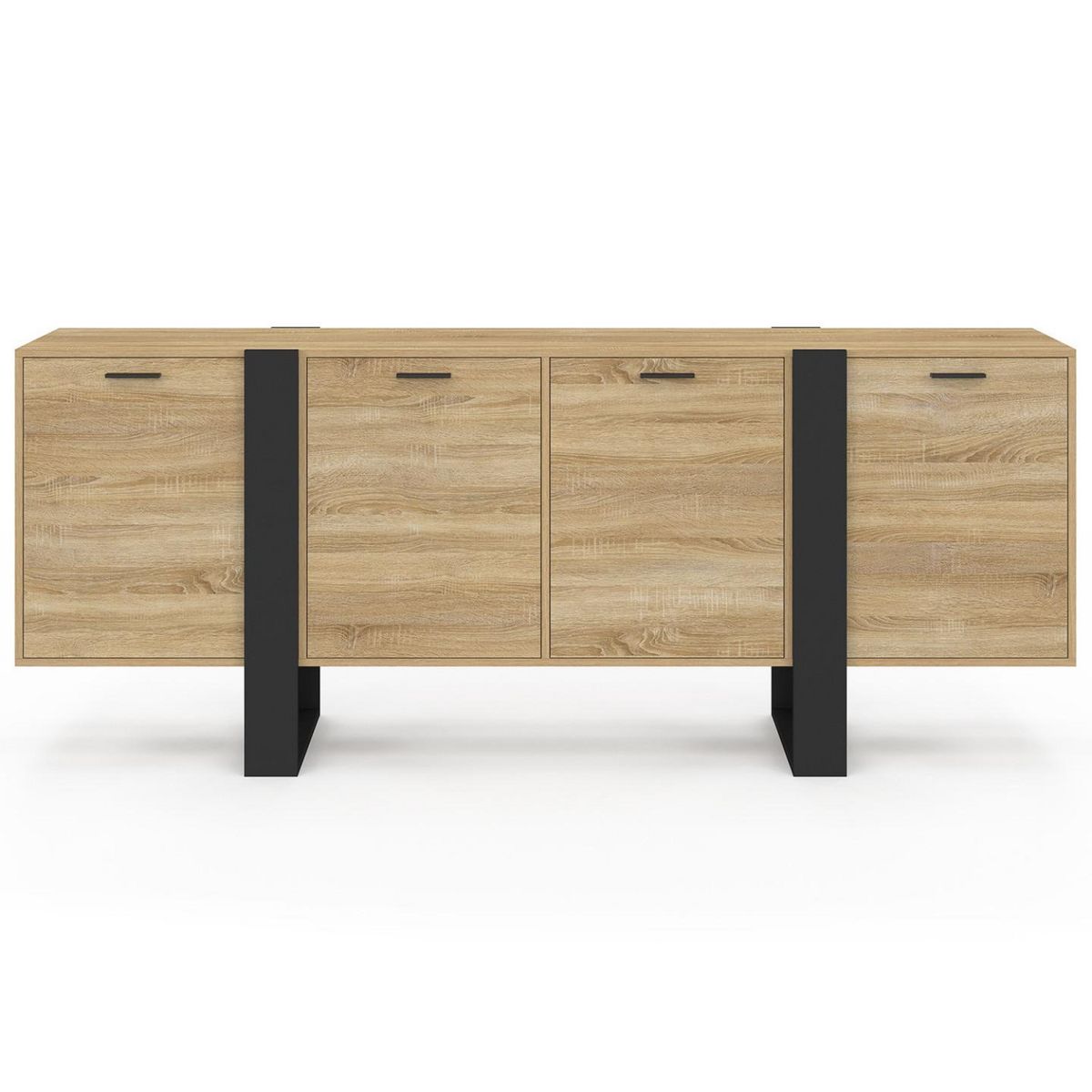 ID MARKET Buffet enfilade 200 cm PHOENIX XXL 4 portes bois et noir