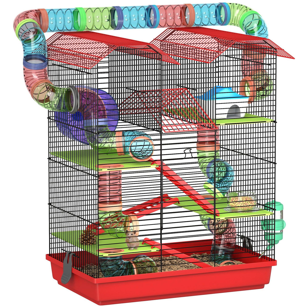 PAWHUT Cage pour hamster souris petits animaux rongeur avec tunnel mangeoire roue jouet 47 x 30 x 59 cm cm bleu