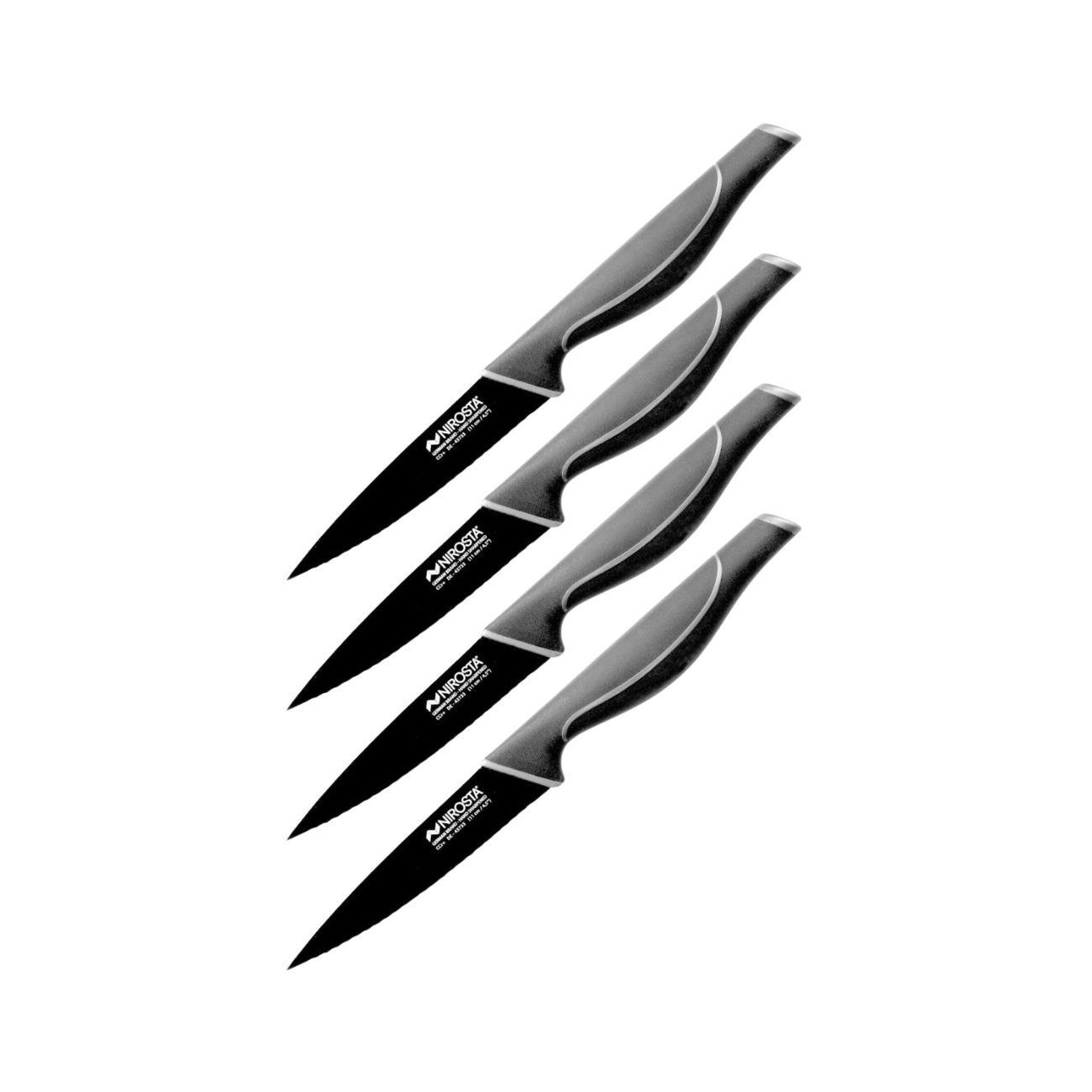 NIROSTA Set de 4 couteaux de cuisine crantés 23 cm en acier inoxydable Nirosta Black Edition