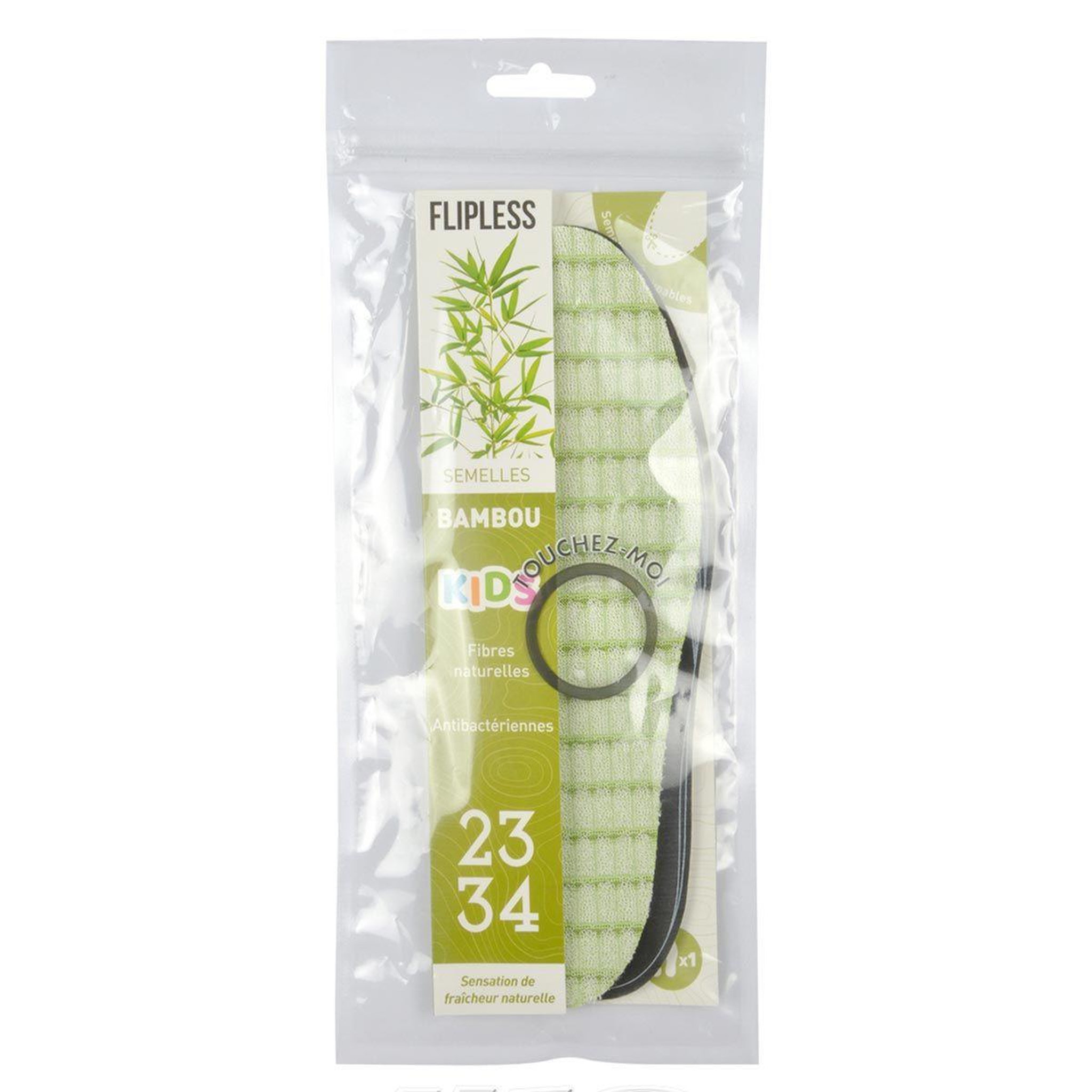Voir la diapositive 2 : FLIPLESS Semelles enfant  bambou  taille 23/34 vert