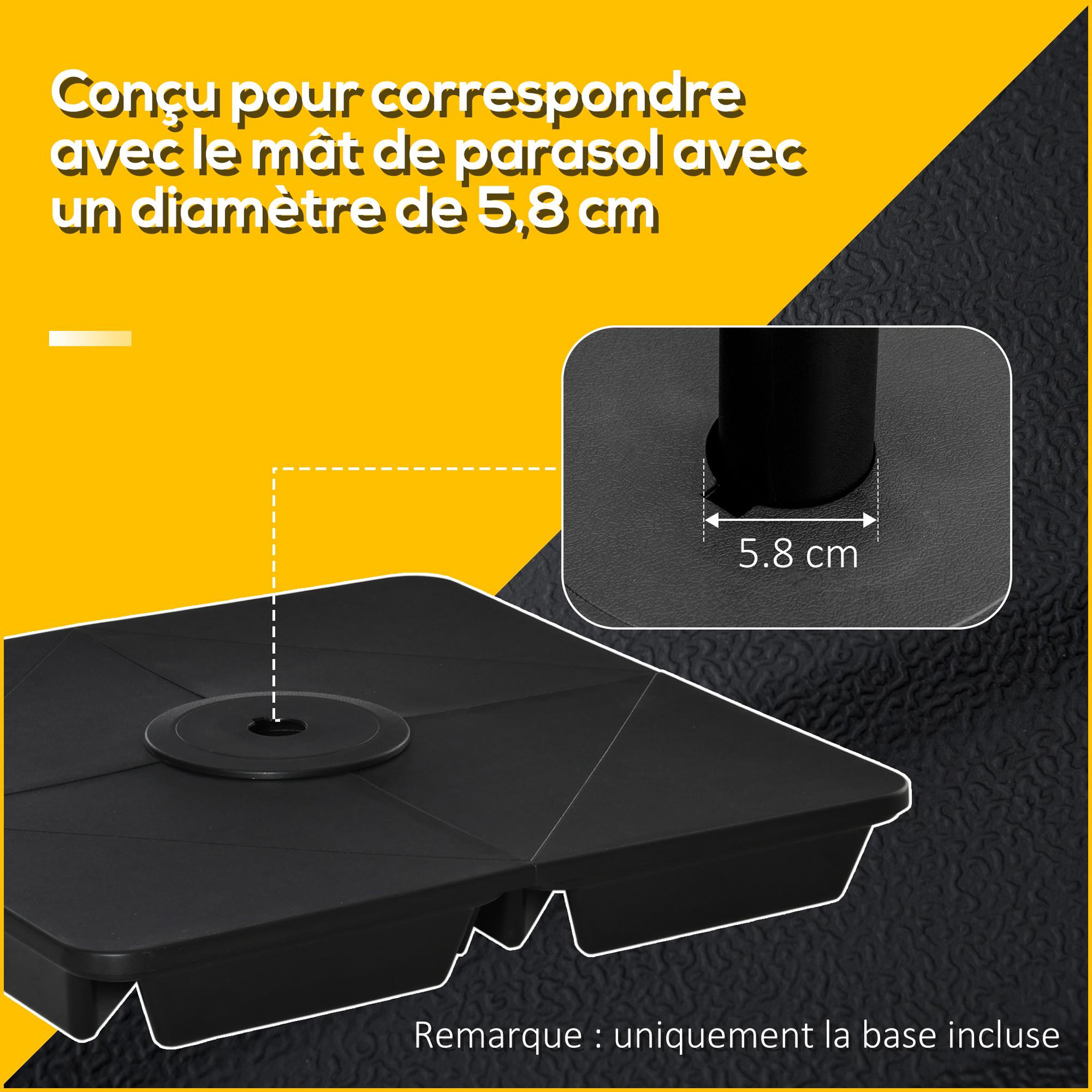 Voir la diapositive 6 : OUTSUNNY Lot de 4 poids de lestage pour parasols déportés piètement croix Ø mât 4,8 cm polypropylène texturé noir