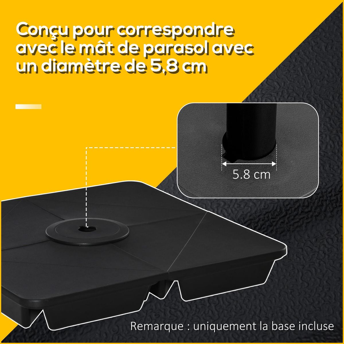 OUTSUNNY Lot de 4 poids de lestage pour parasols déportés piètement croix Ø mât 4,8 cm polypropylène texturé noir