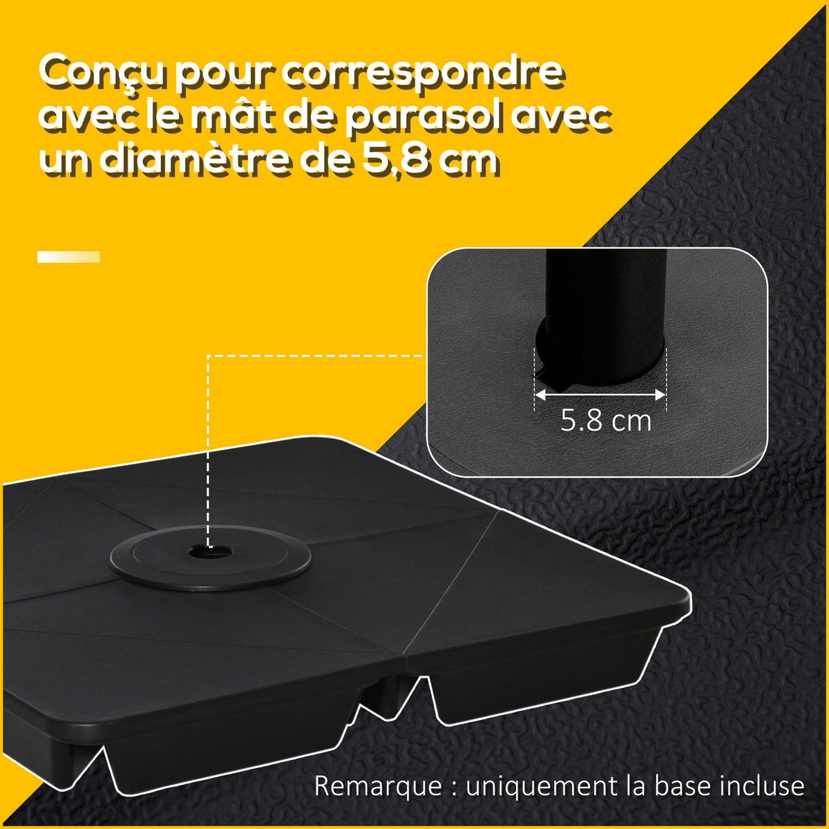OUTSUNNY Lot de 4 poids de lestage pour parasols déportés piètement croix Ø mât 4,8 cm polypropylène texturé noir