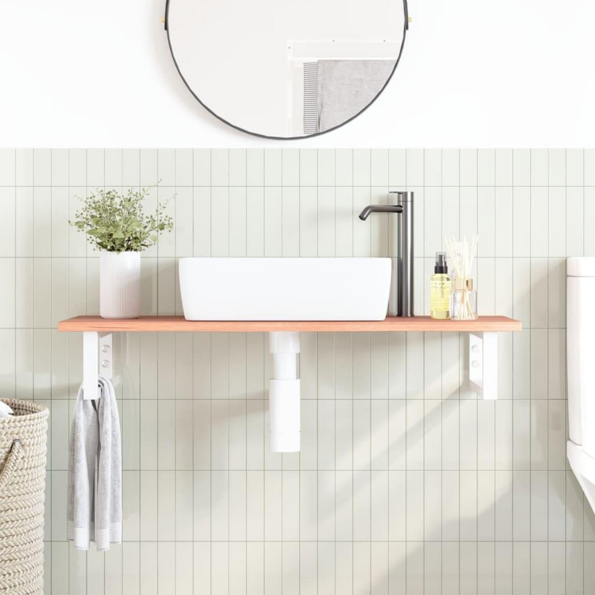 VIDAXL Etagere de vasque murale acier et bois de chene massif