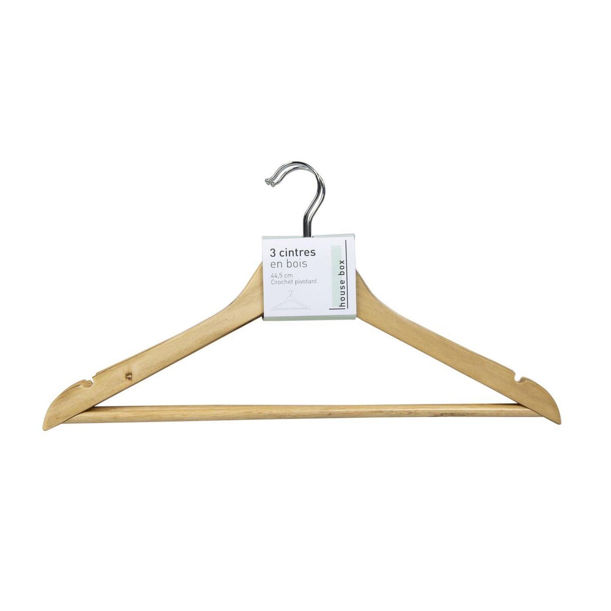 TOILINUX Lot de 3 cintres droit en bois avec crochet pivotant