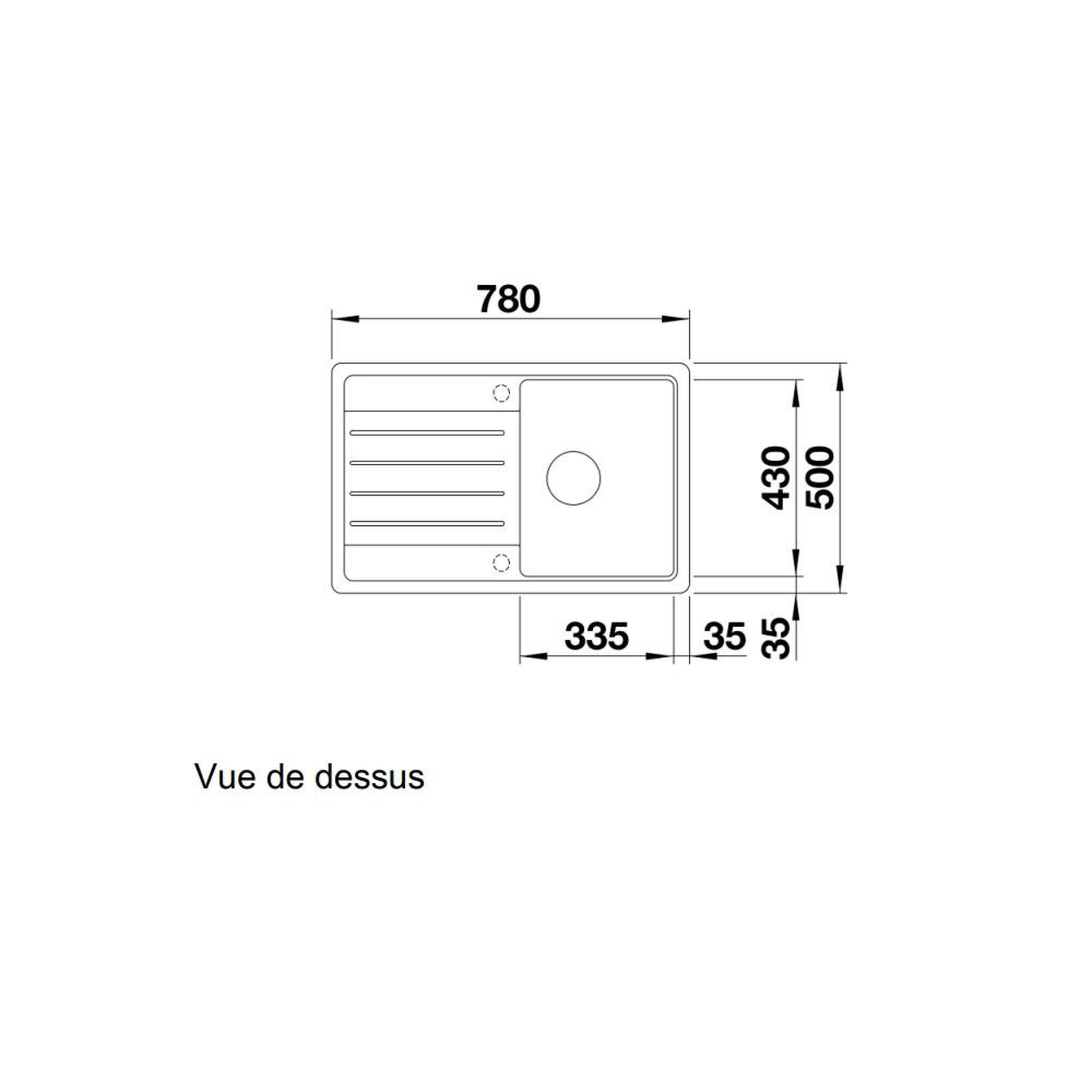 Voir la diapositive 2 : Blanco Evier à encastrer 78cm silgranit noir - 526083