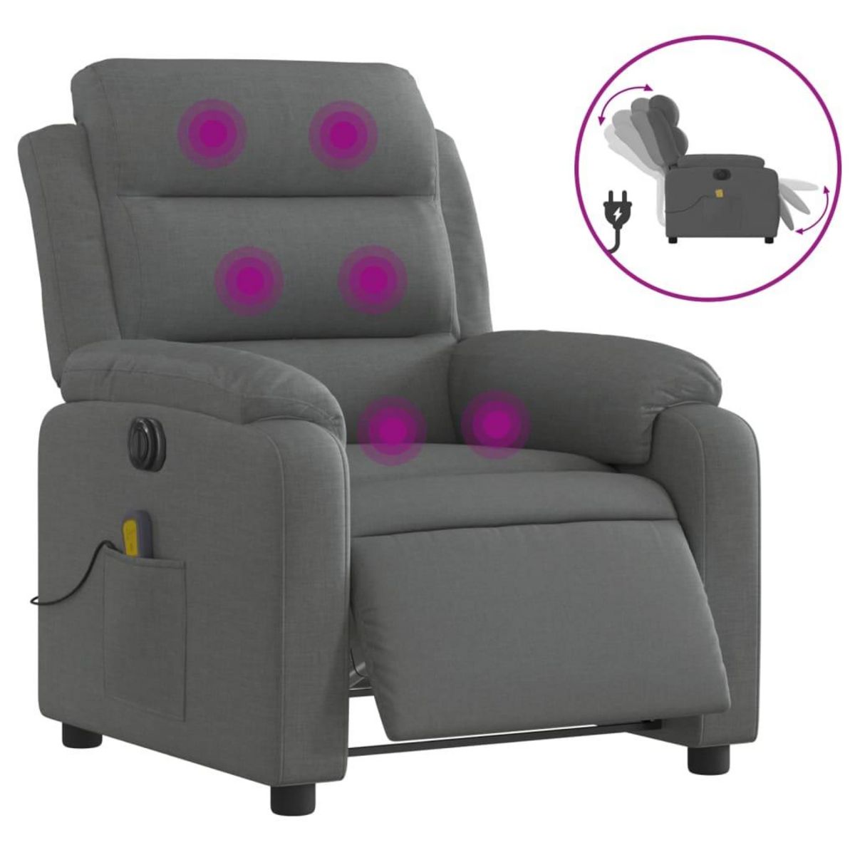 VIDAXL Fauteuil inclinable de massage electrique gris fonce tissu