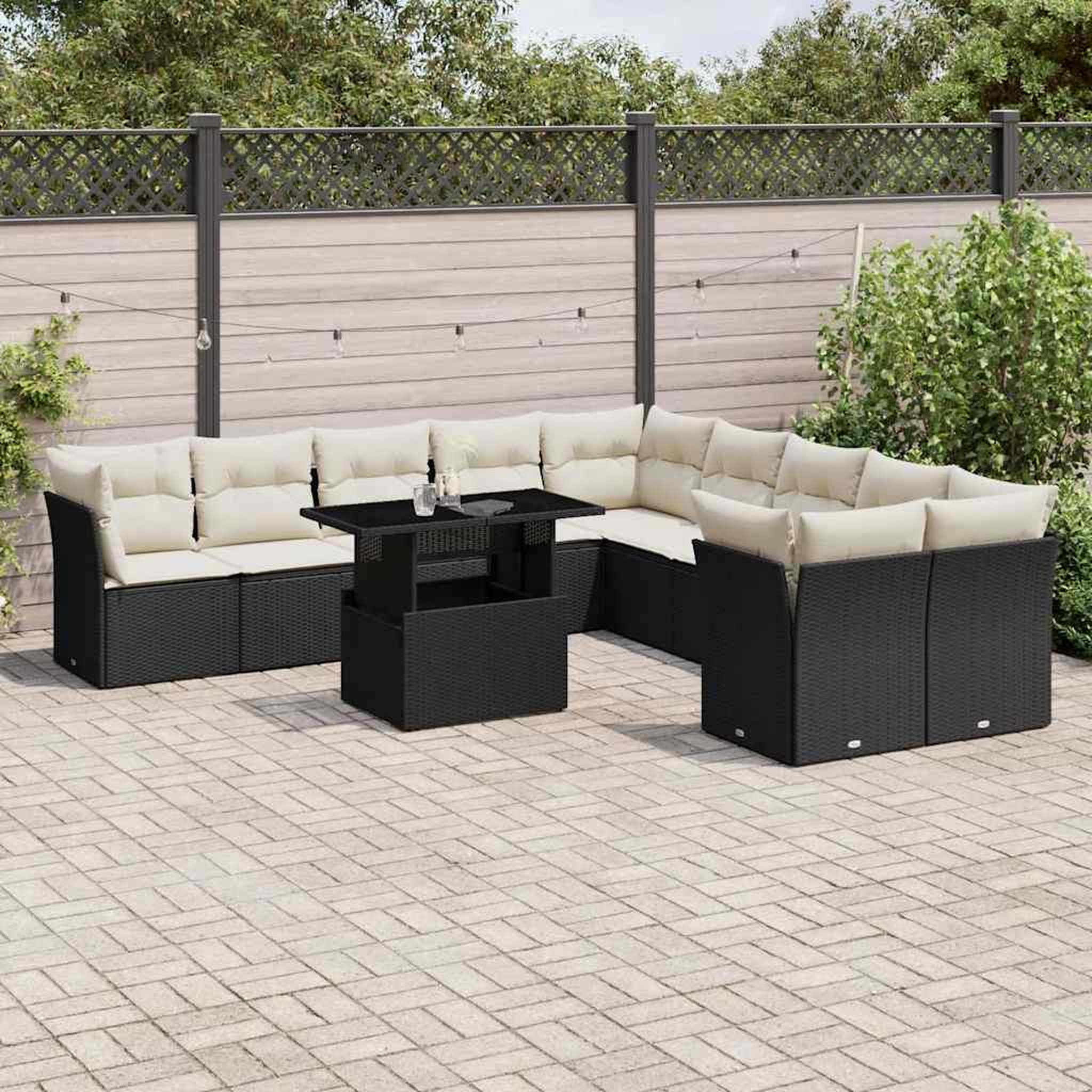 VIDAXL Salon de jardin 11 pcs avec coussins noir resine tressee