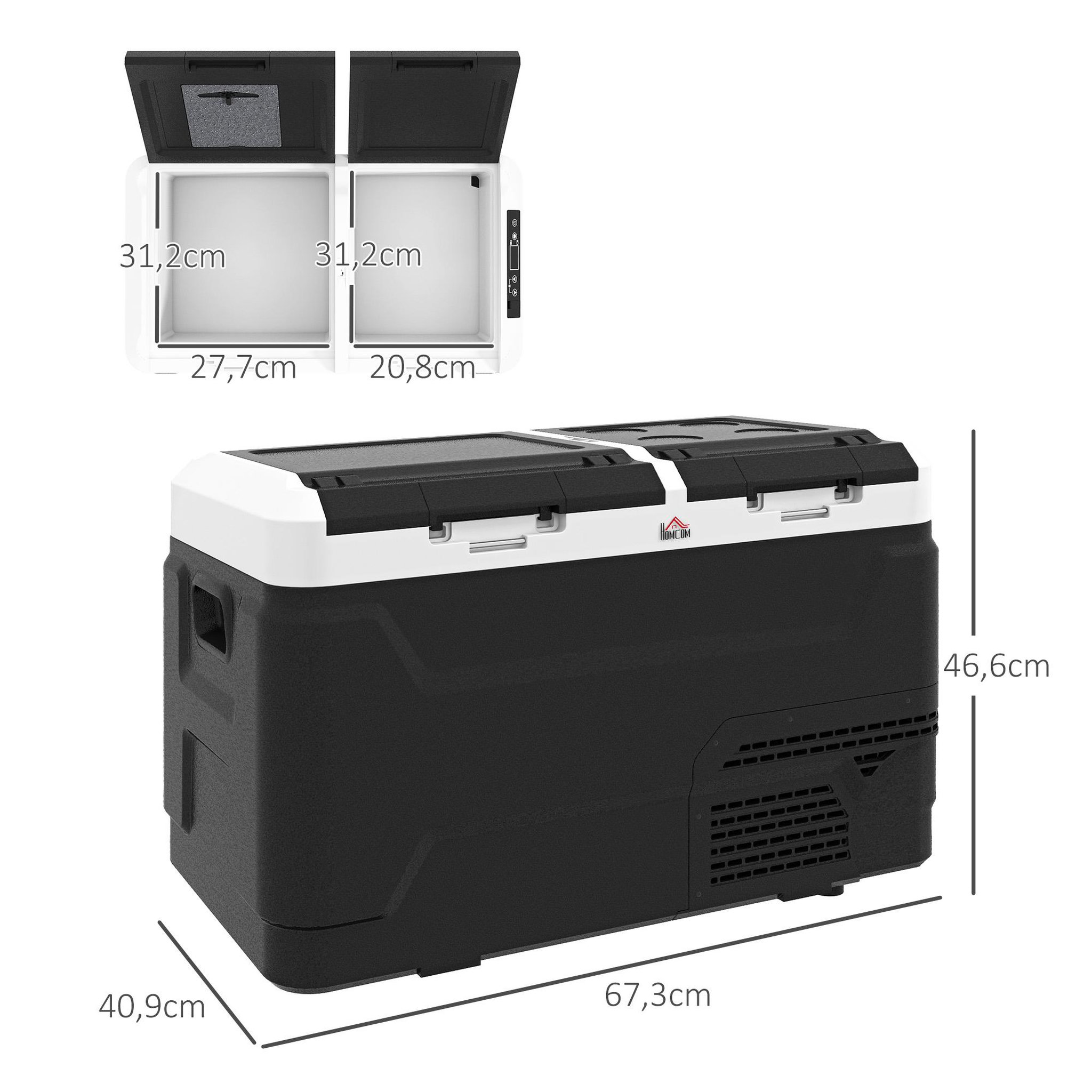 Voir la diapositive 3 : HOMCOM Glacière électrique portable 40L pour voiture - congélateur réfrigérateur 2 zones - LED - noir blanc