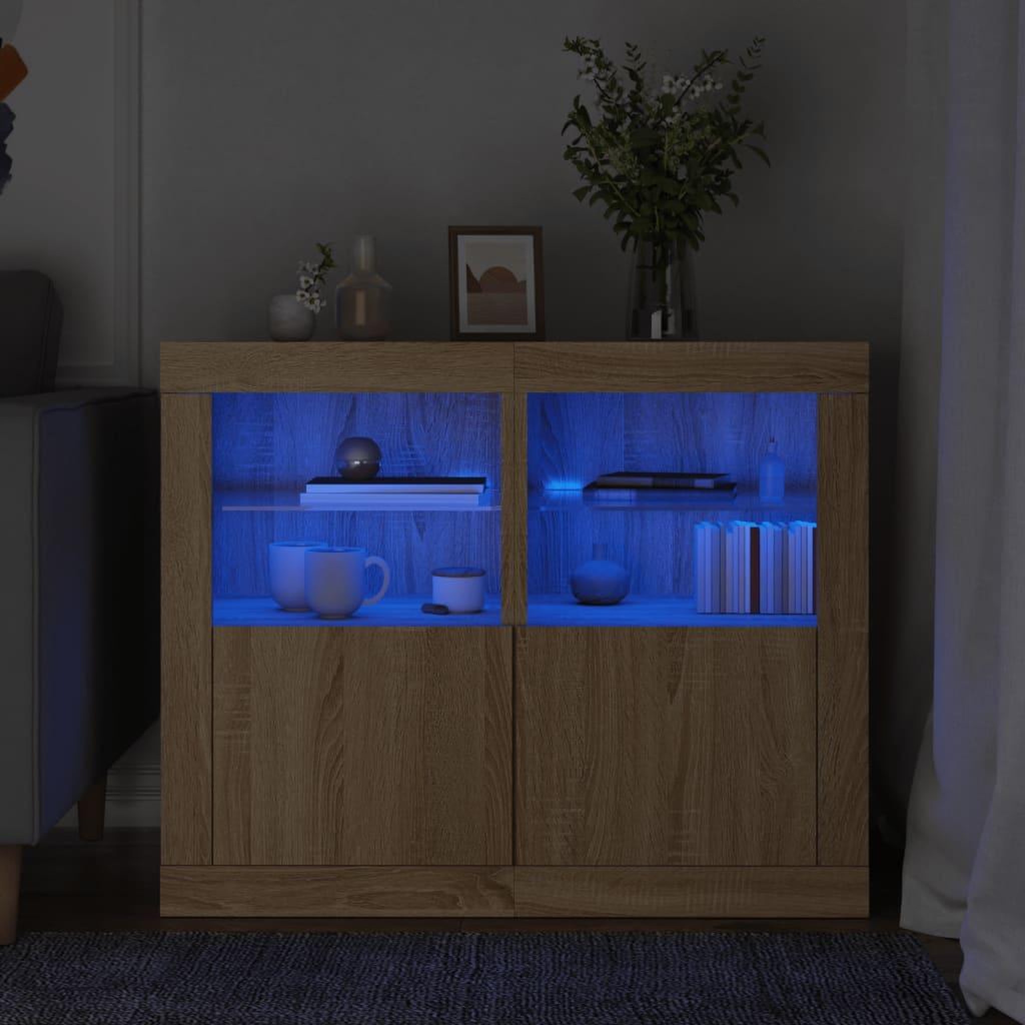 VIDAXL Armoires laterales et lumieres LED 2 pcs chene sonoma
