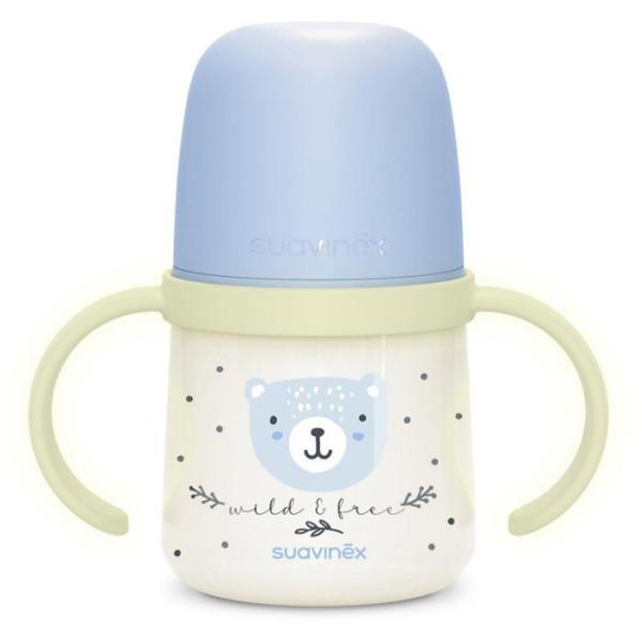 Voir la diapositive 4 : Suavinex Biberon avec anses - SUAVINEX - NIGHT&DAY WILD&FREE - 150 ml - 6 mois et plus - Bleu