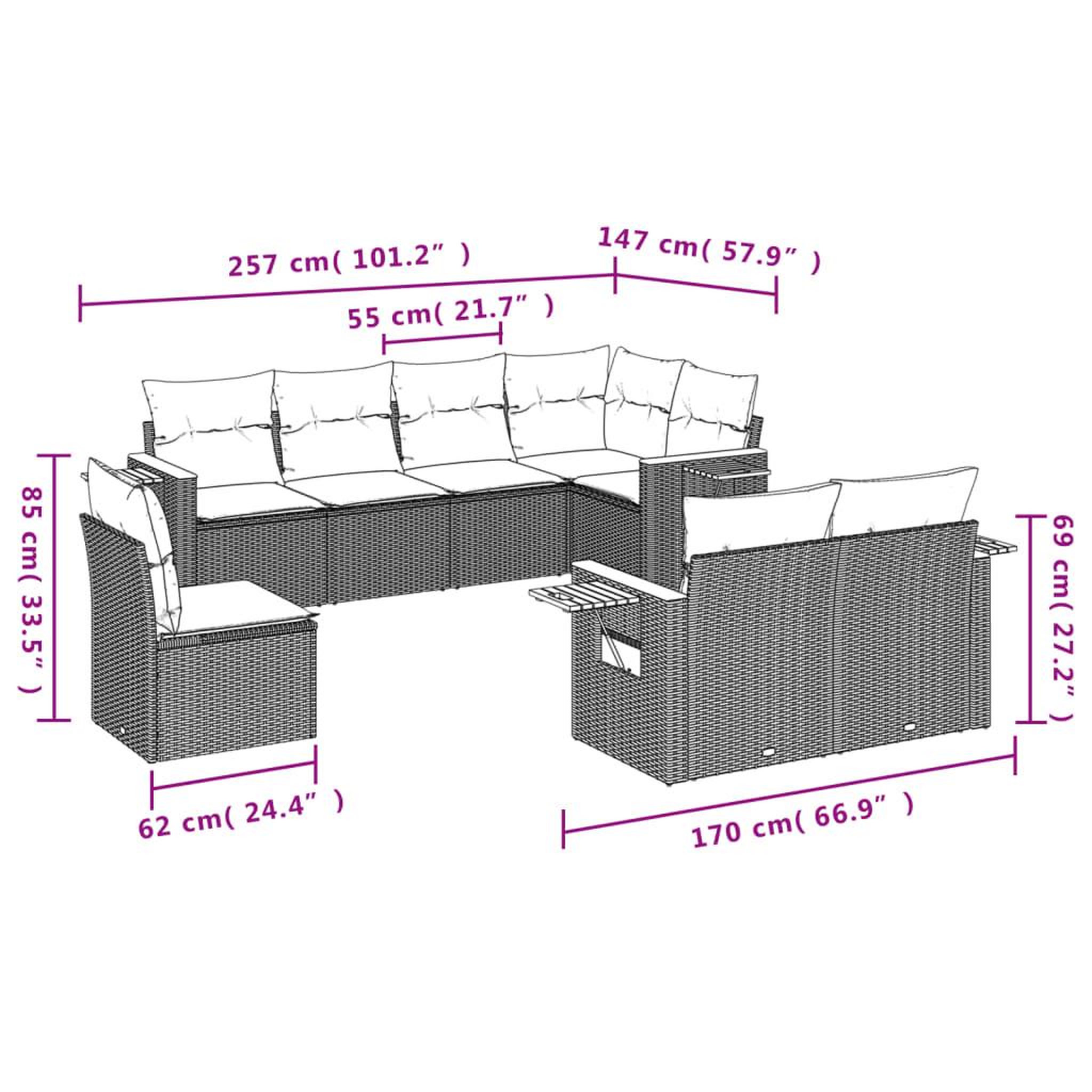 Voir la diapositive 4 : VIDAXL Salon de jardin 8 pcs avec coussins noir resine tressee