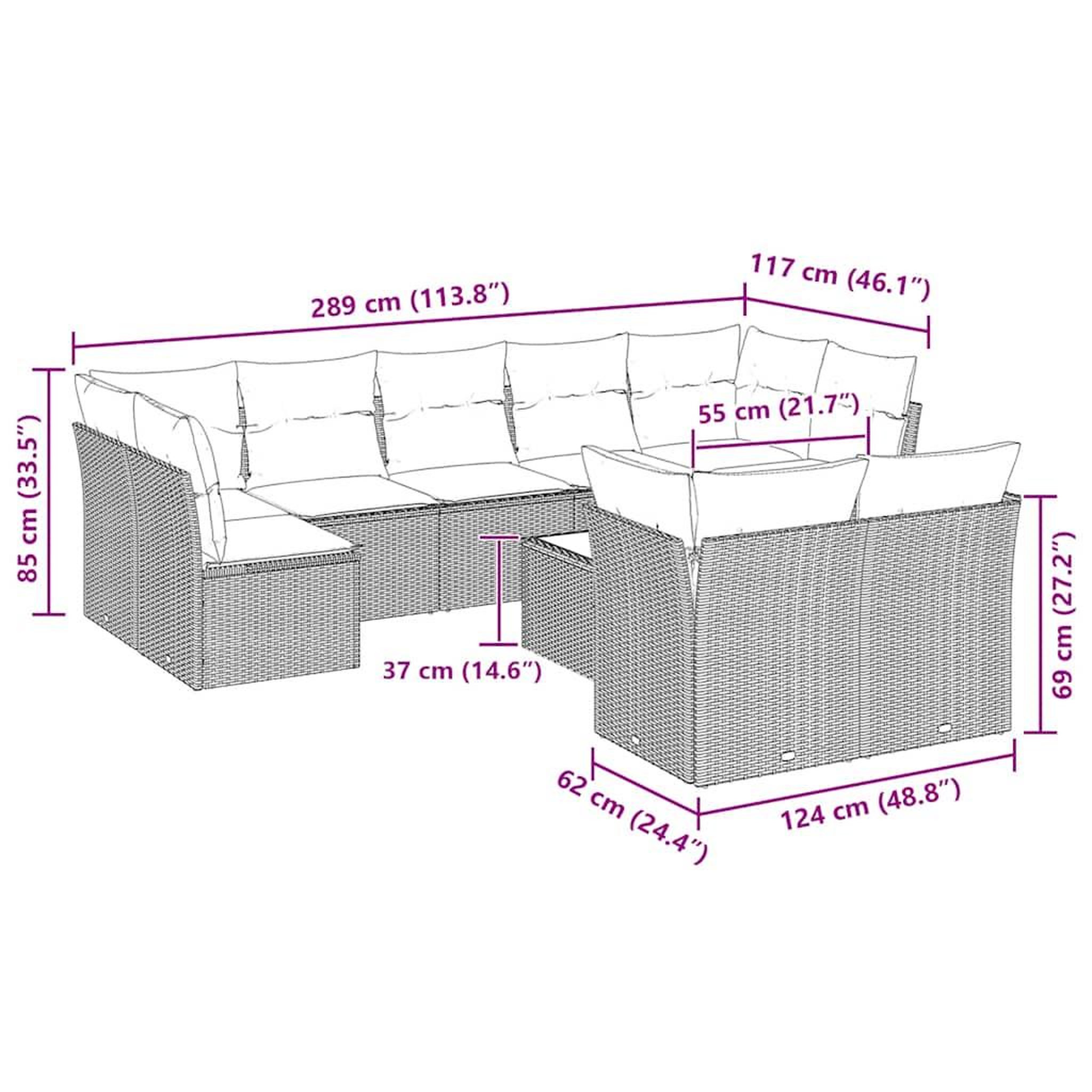 Voir la diapositive 3 : VIDAXL Salon de jardin avec coussins 10 pcs gris clair resine tressee