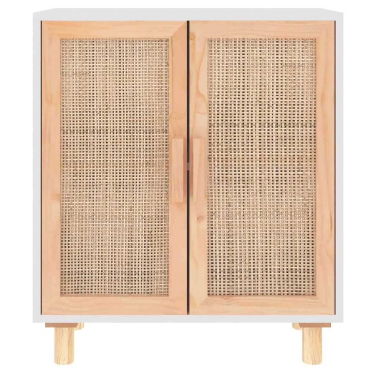 VIDAXL Buffet Blanc 60x30x70 cm Bois de pin massif et rotin naturel