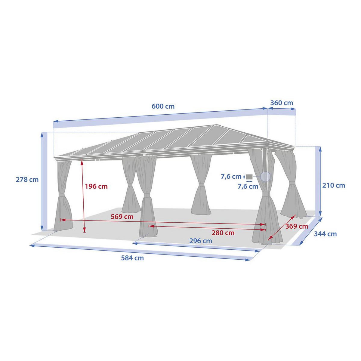 HESPERIDE Pergola Belize en aluminium et polycarbonate 6 x 3,6 m - Hespéride