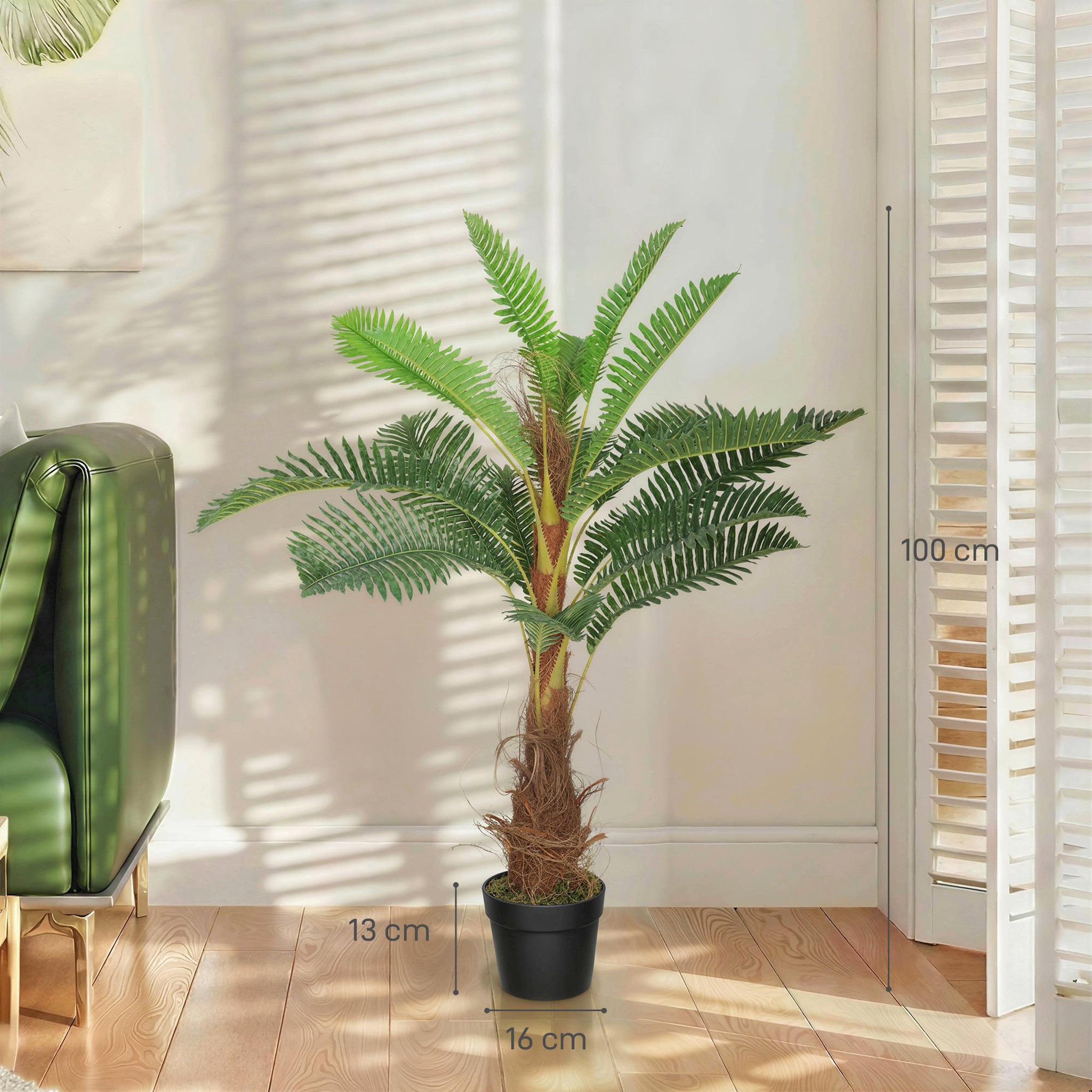 Voir la diapositive 3 : HOMCOM Palmier artificiel H.1 m arbre artificiel tronc branches lichen feuilles grand réalisme pot inclus