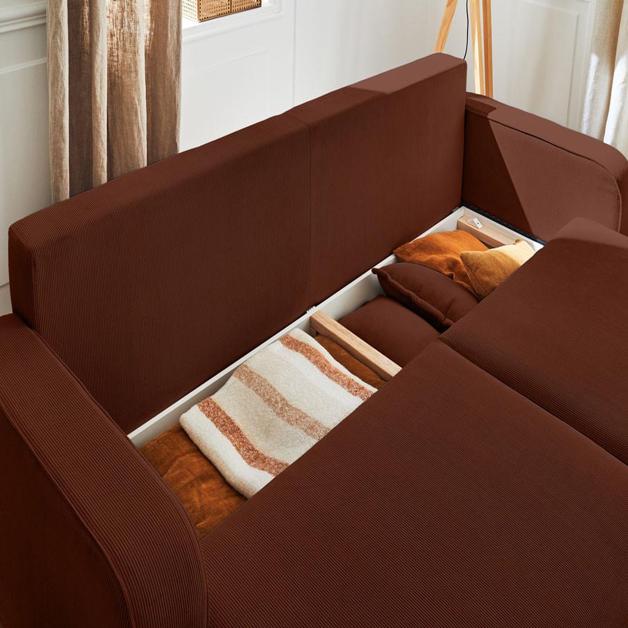 Voir la diapositive 3 : BEST MOBILIER Albane - canapé 3 places - convertible avec coffre - en velours côtelé