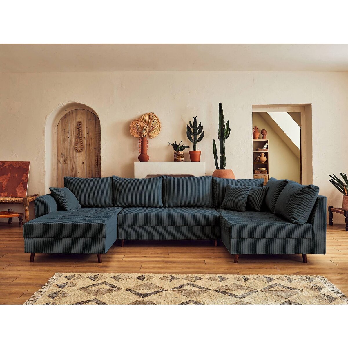 LISA DESIGN Rune - canapé panoramique d'angle droit - 7 places - en velours côtelé