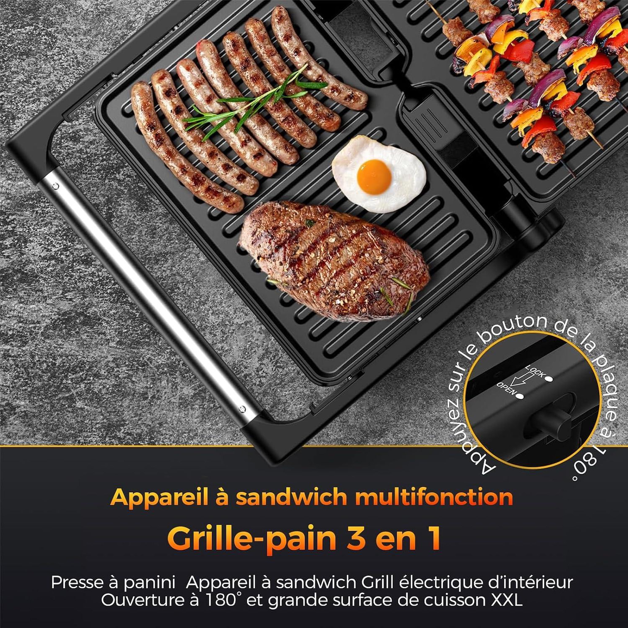 Voir la diapositive 2 : YASHE Appareil à croque-monsieur 1500 W, ouverture 180°, noir