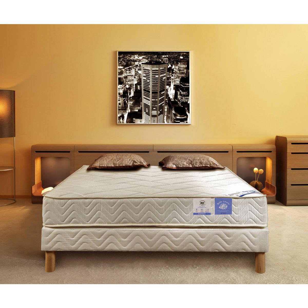 BELLE LITERIE BENOIST Matelas mousse HR mémoire de forme COSMO 160x200 cm + sommier FEROE + 4 pieds