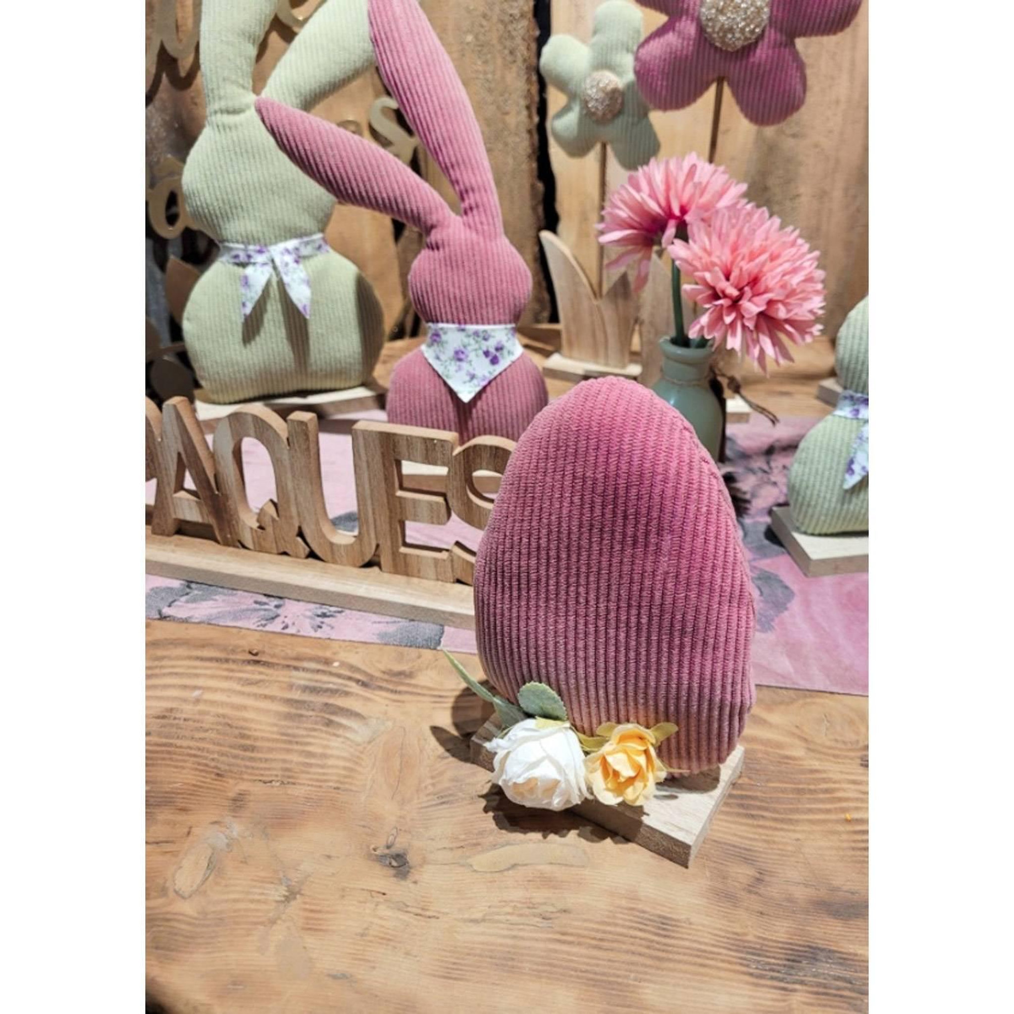 Voir la diapositive 2 : CHAKS Centre de table Oeuf en velours Vieux Rose 16cm