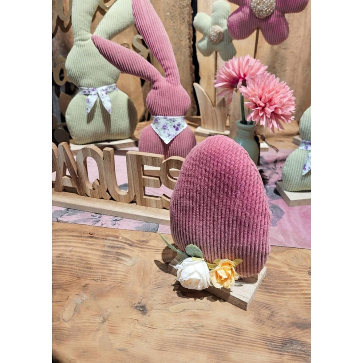 CHAKS Centre de table Oeuf en velours Vieux Rose 16cm