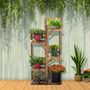 Voir la diapositive 2 : OUTSUNNY Étagère à fleurs en bois - porte plante bois 5 tablettes ornement petites barrières - dim. 60L x 30l x 130H cm - bois de sapin traité carbonisation