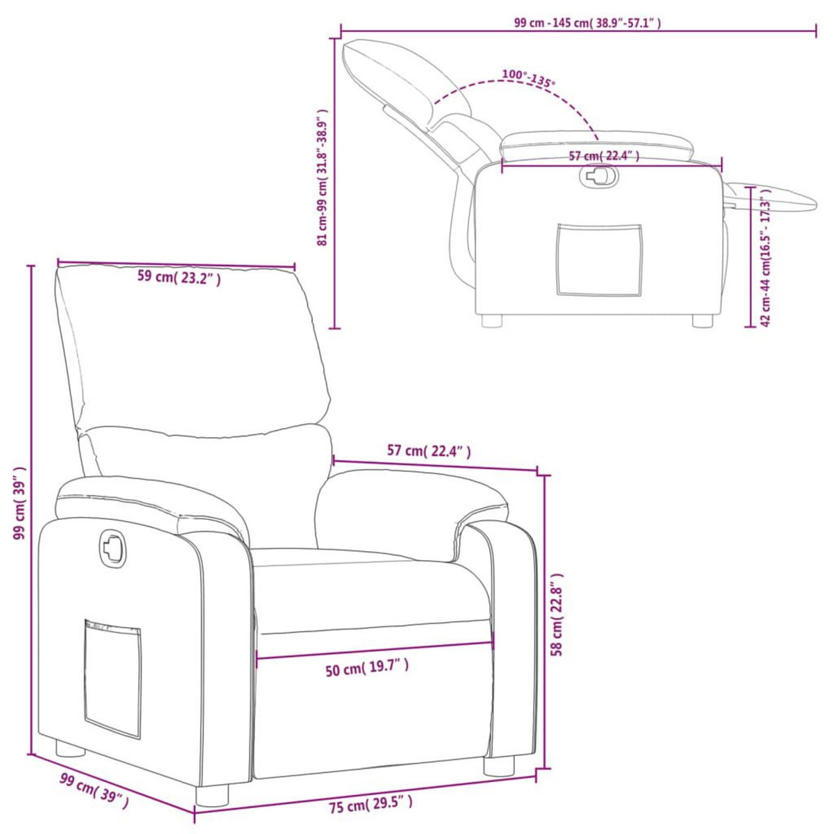 VIDAXL Fauteuil inclinable Creme Similicuir