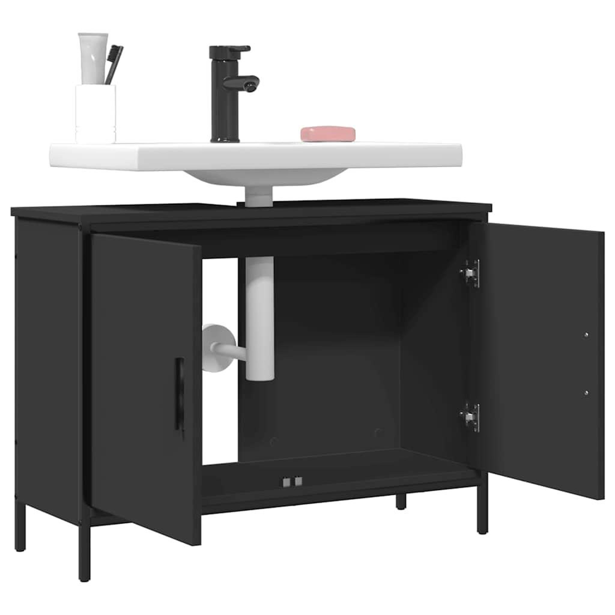 Voir la diapositive 4 : VIDAXL Armoire lavabo de salle de bain noir 80x30x60 cm