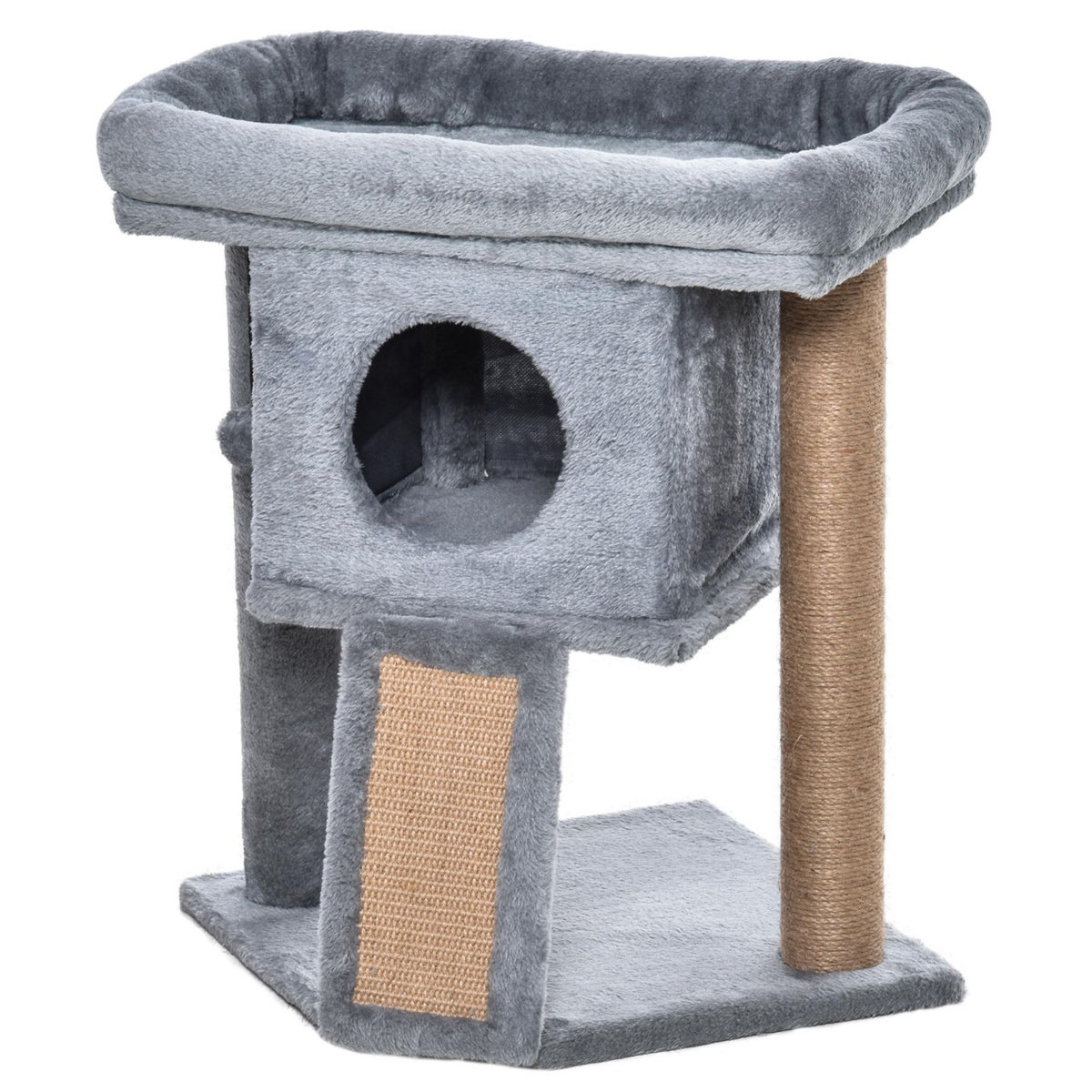 PAWHUT Arbre à chat grattoir griffoir niche panier d'observation boule peluche gris