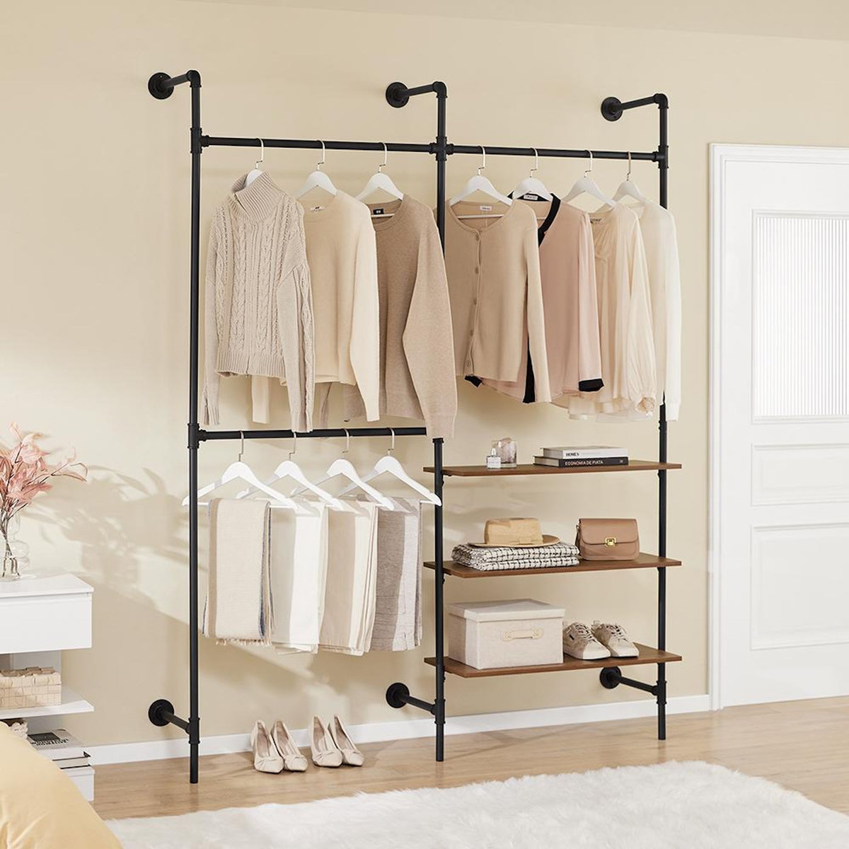 SOBUY SoBuy - Portemanteau Sur Pied à trois étagères - Noir - 168x46x220cm - Industriel - KLS18-SCH