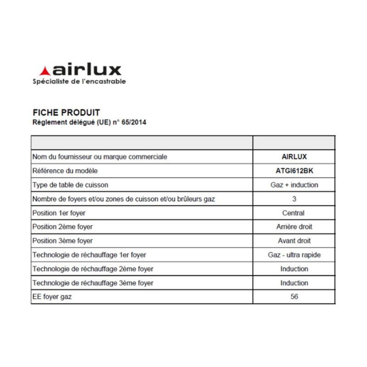 Airlux Plaque mixte Airlux ATGI612BK