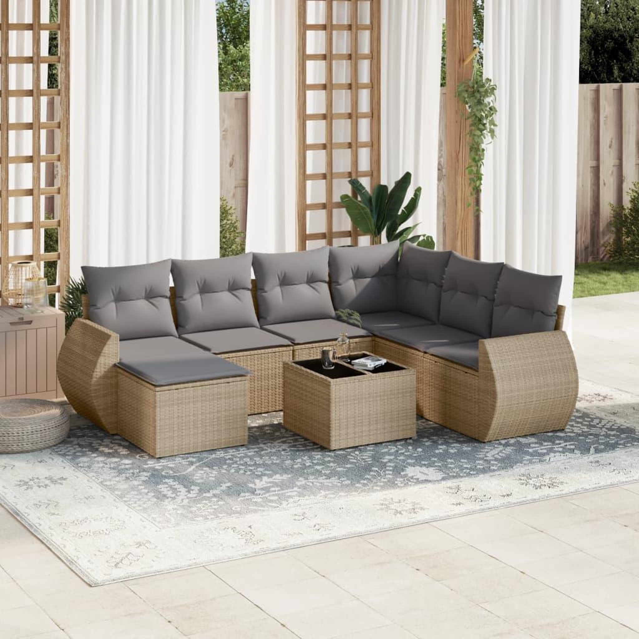VIDAXL Salon de jardin avec coussins 8 pcs beige resine tressee