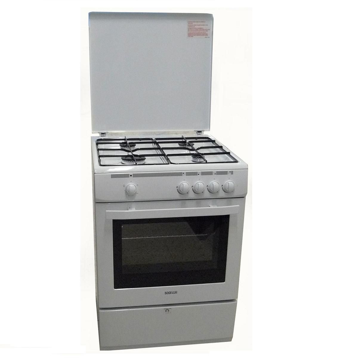 SOGELUX Cuisinière à gaz CG6640BT, 60 cm, 4 Foyers, Four gaz thermostaté