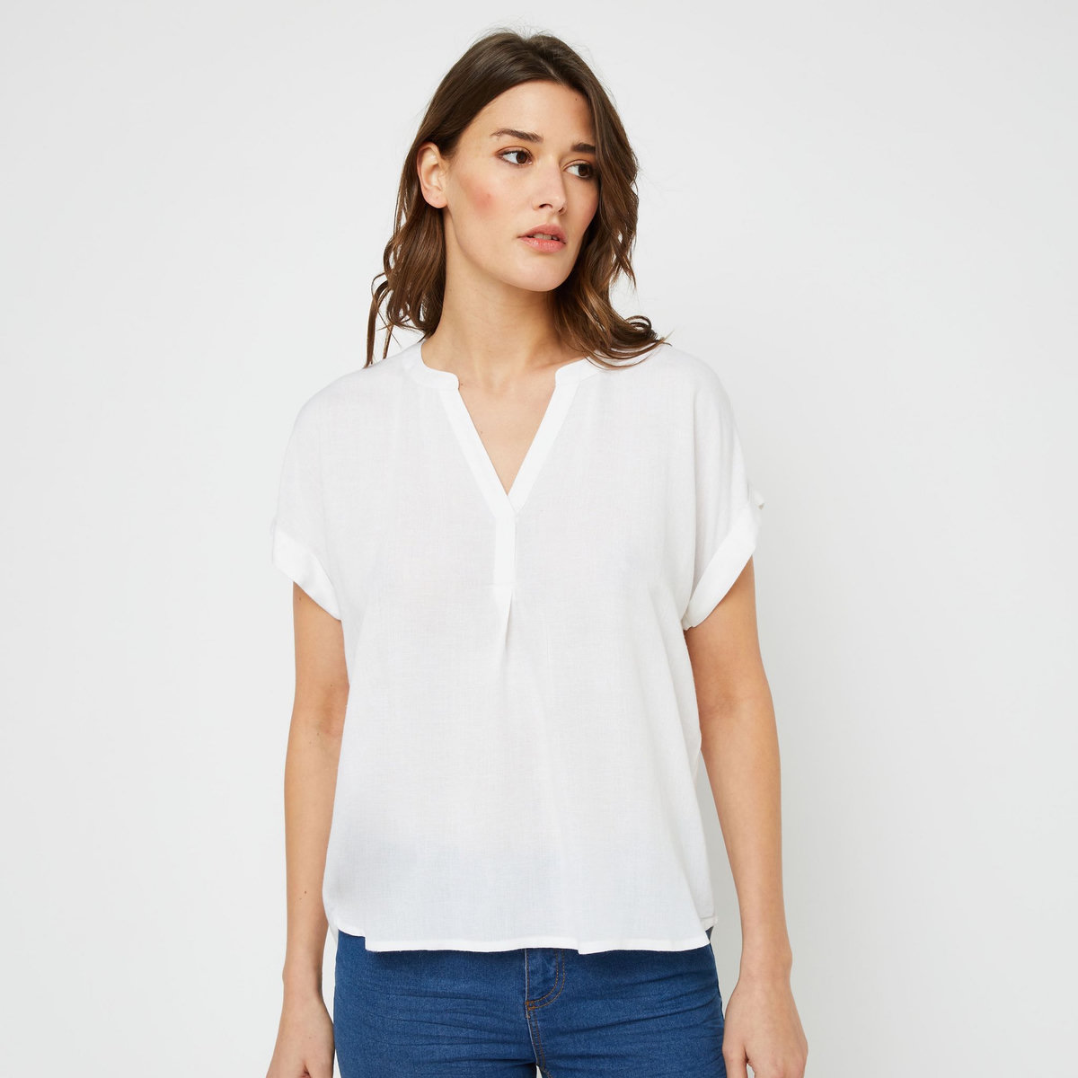 Chemisier Blanc Femme XOOS, Taille 38, Manches Longues, Coupe Ajustée