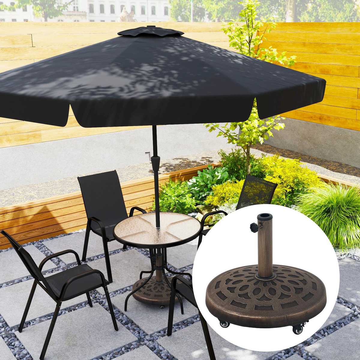 OUTSUNNY Pied de parasol résine 21 Kg mobile compatible mât dia. 32/38/48 mm