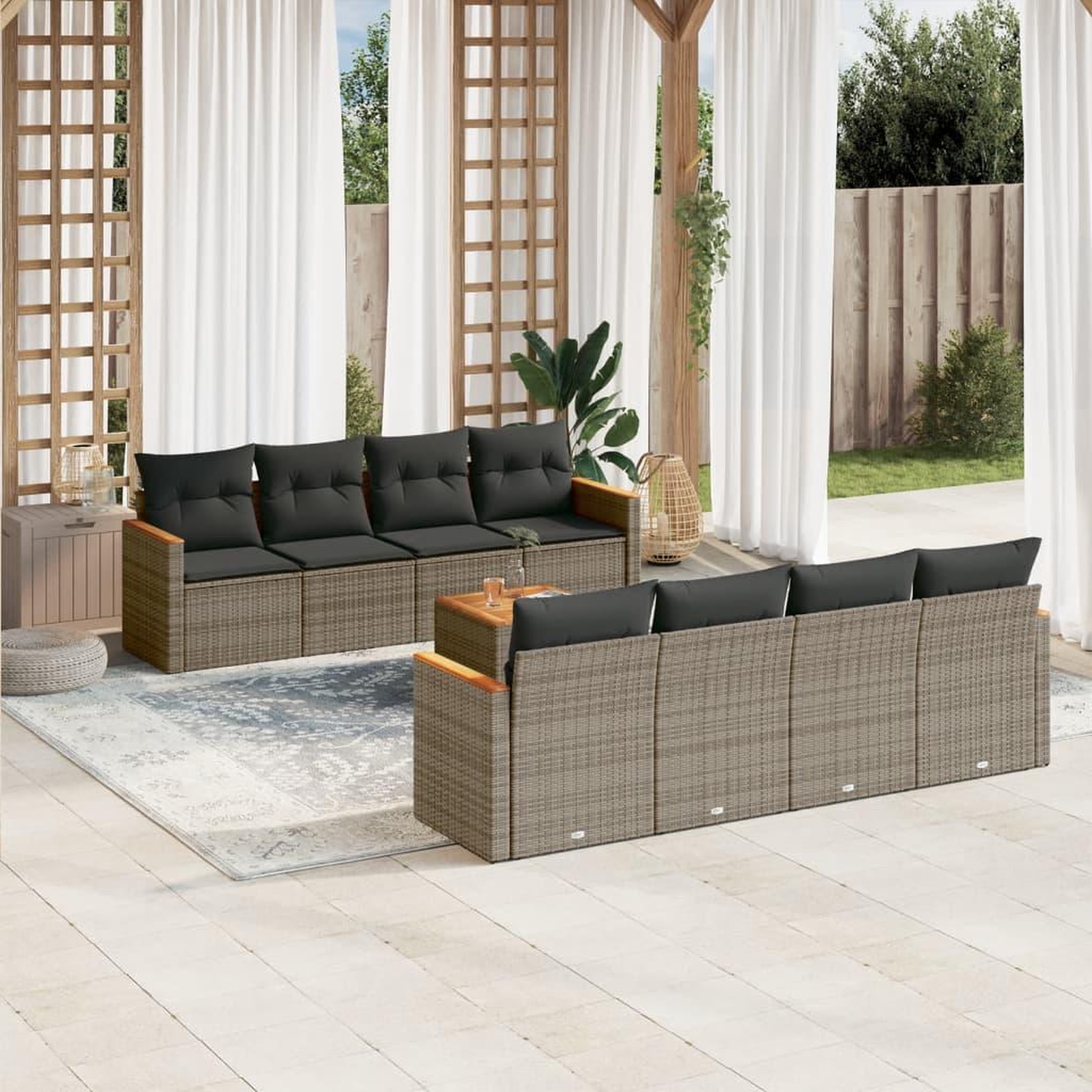 VIDAXL Salon de jardin 9 pcs avec coussins gris resine tressee