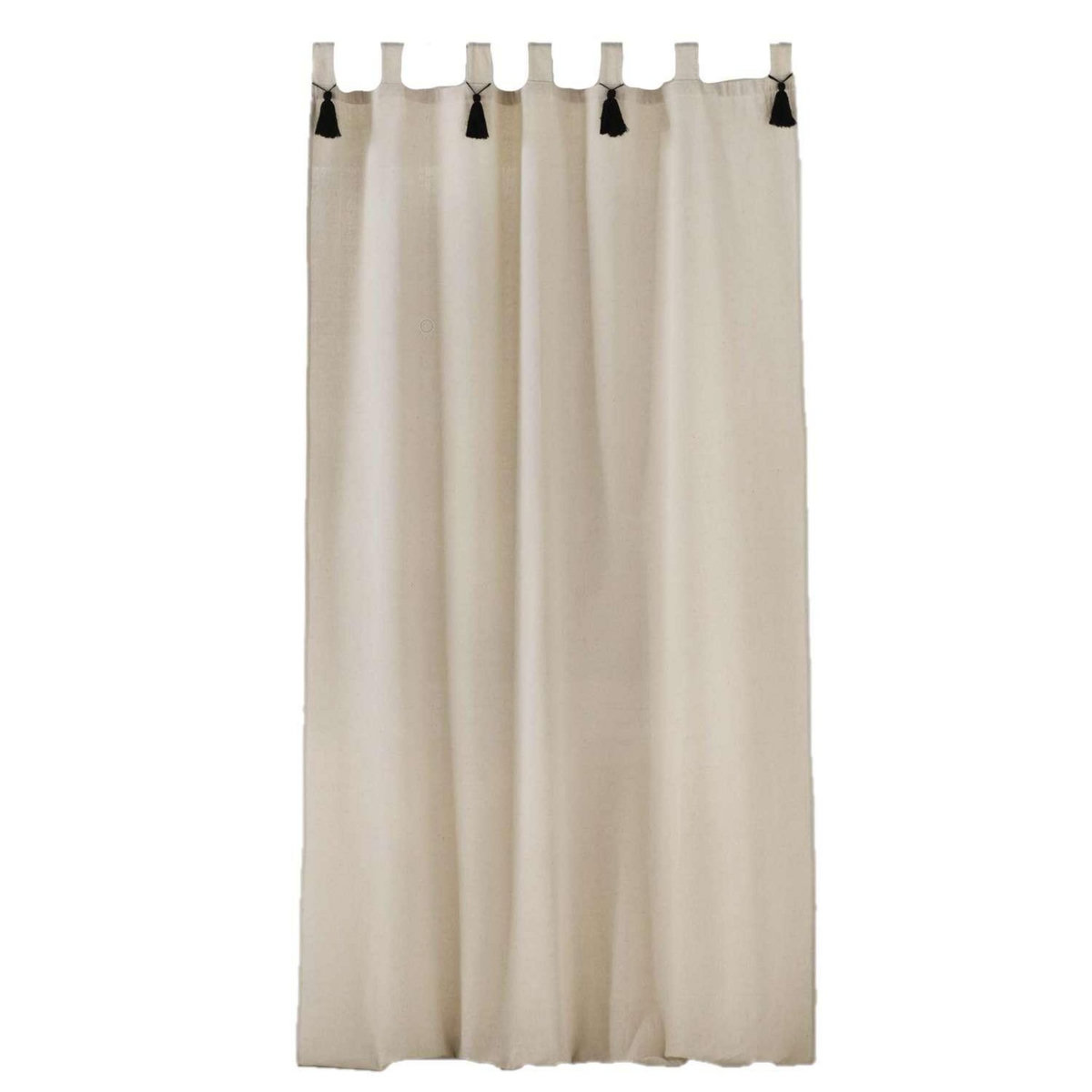 Douceur d'Intérieur Rideau à passants avec pompons noirs - 140 x 240 cm - Naturel