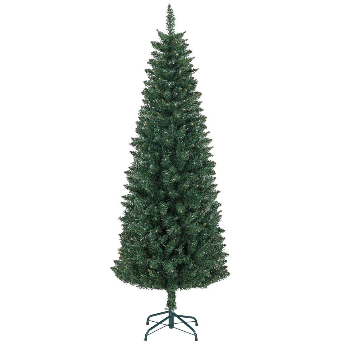 HOMCOM Sapin de Noël artificiel 180 cm slim avec support en acier pliable, 479 branches épines, décoration de Noël effet réaliste, vert