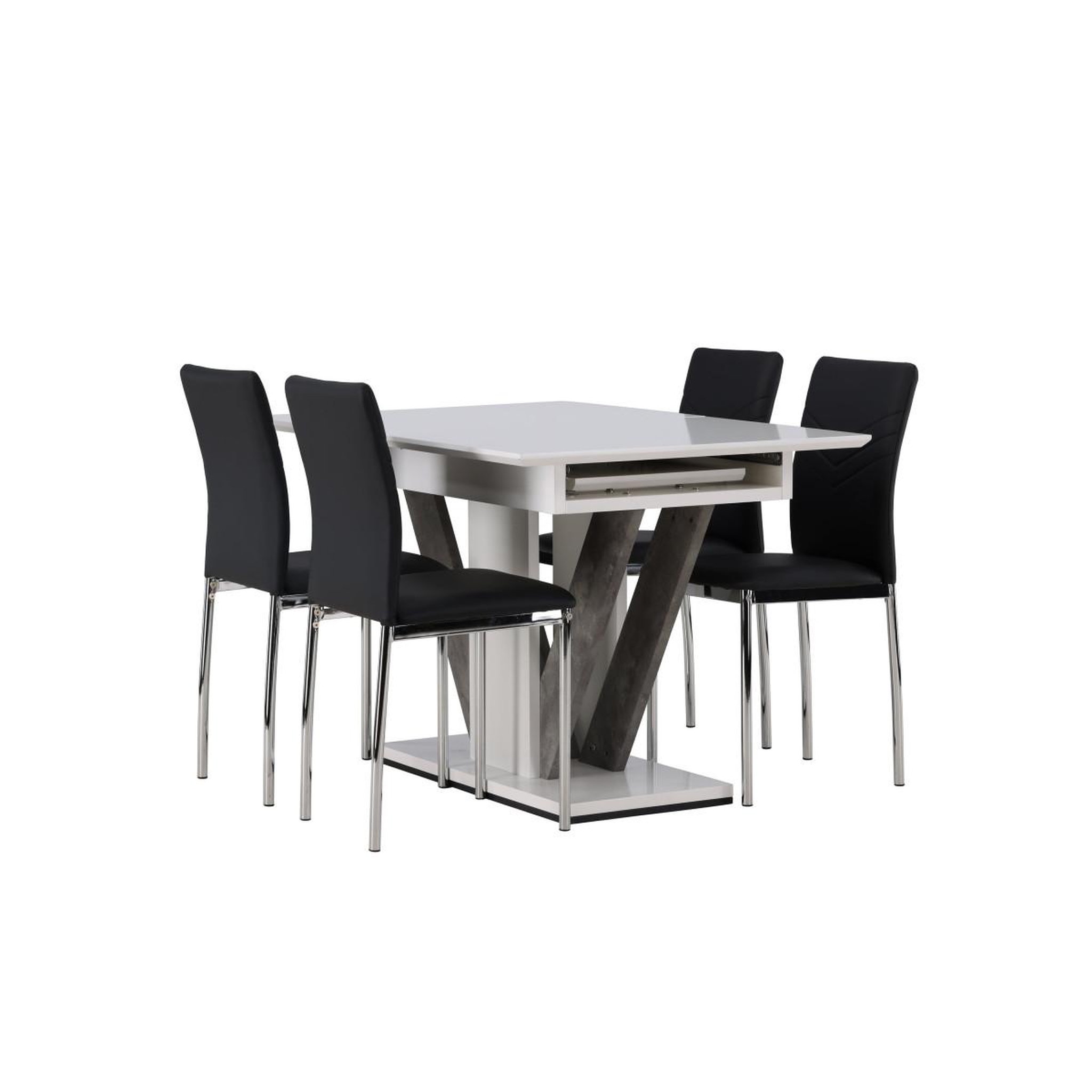 Voir la diapositive 4 : Paris Prix Ensemble table à manger extensible & 4 chaises  disa & lily  120-160cm blanc & noir