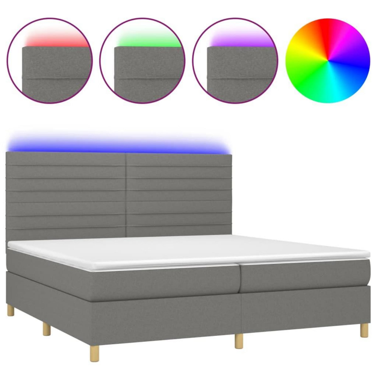 VIDAXL Sommier a lattes de lit et matelas et LED Gris fonce 200x200 cm