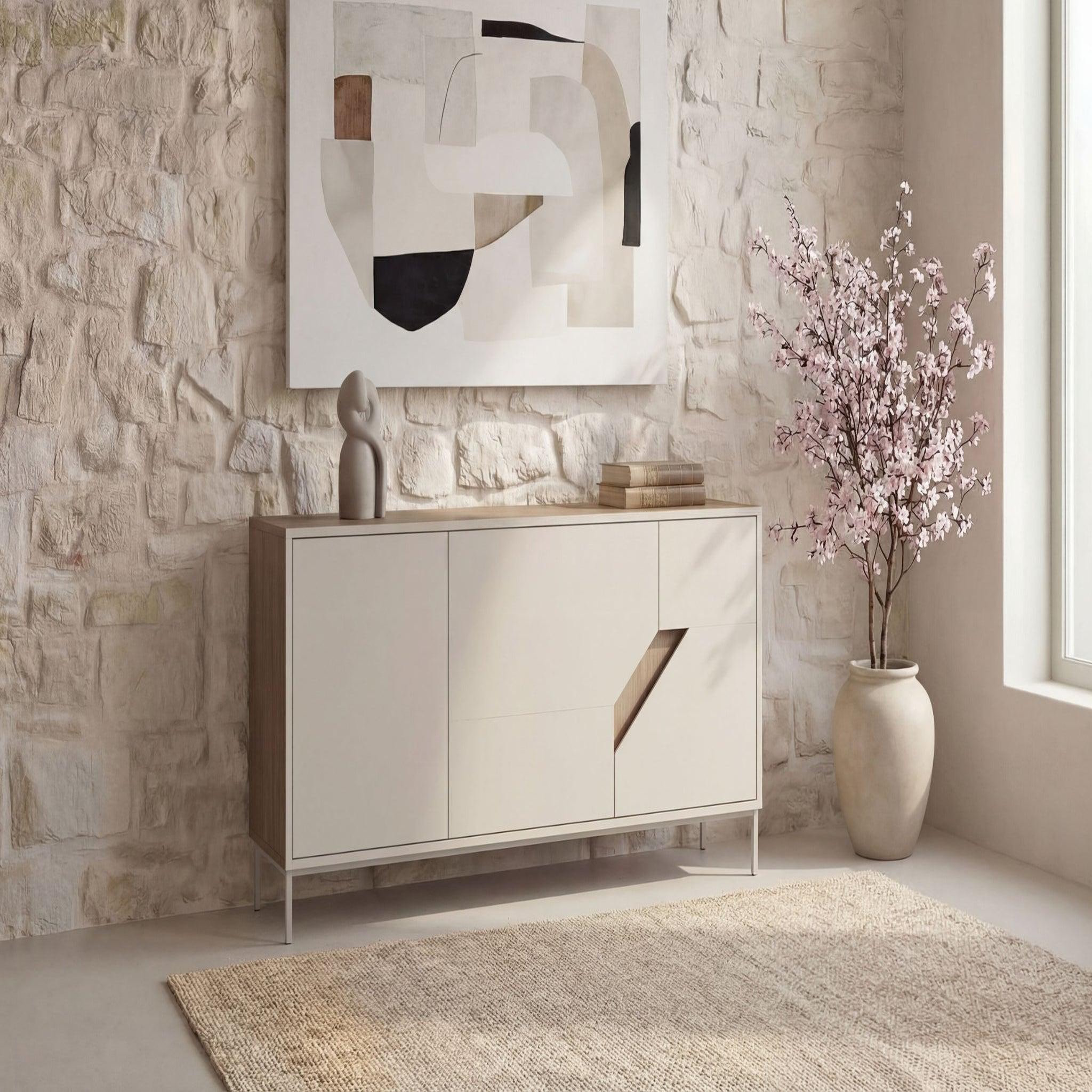 Voir la diapositive 3 : CASANOVA PARIS Dalia - buffet 3 portes 150cm en mélamine - beige