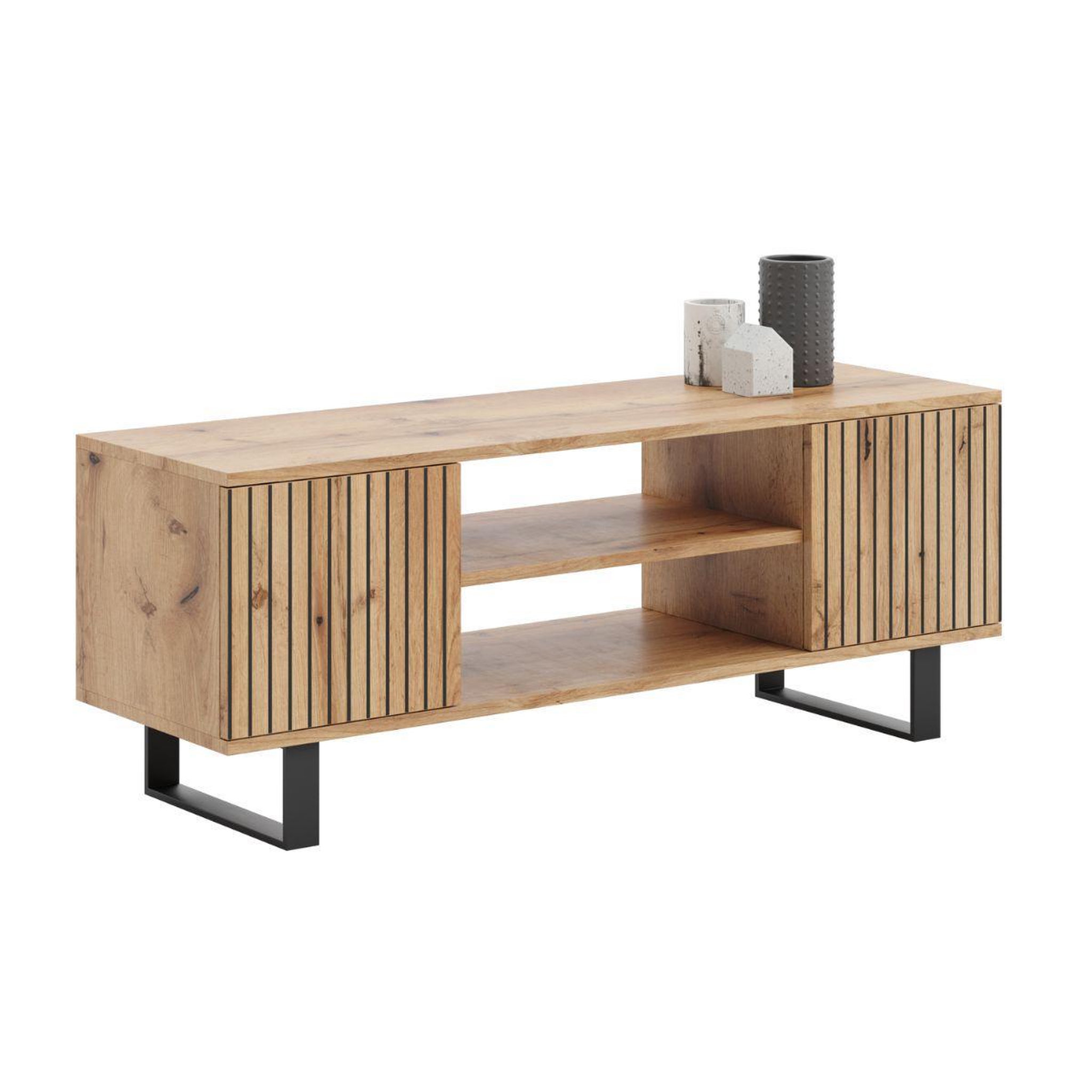 KOBI Meuble TV Design FOCUS 135 cm avec Rangement et Étagères en Style Loft