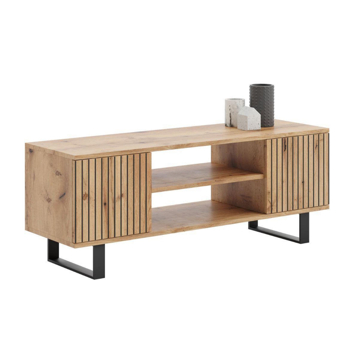 KOBI Meuble TV Design FOCUS 135 cm avec Rangement et Étagères en Style Loft