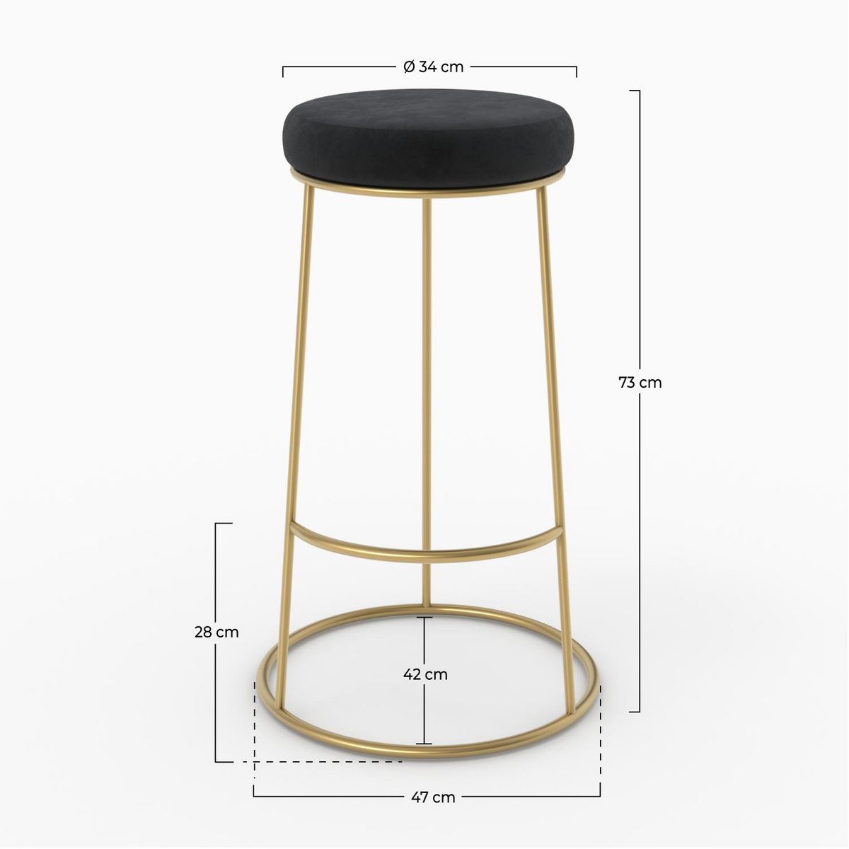 Rendez vous déco Lot de 2 tabourets de bar 73 cm en velours noir - Kendal