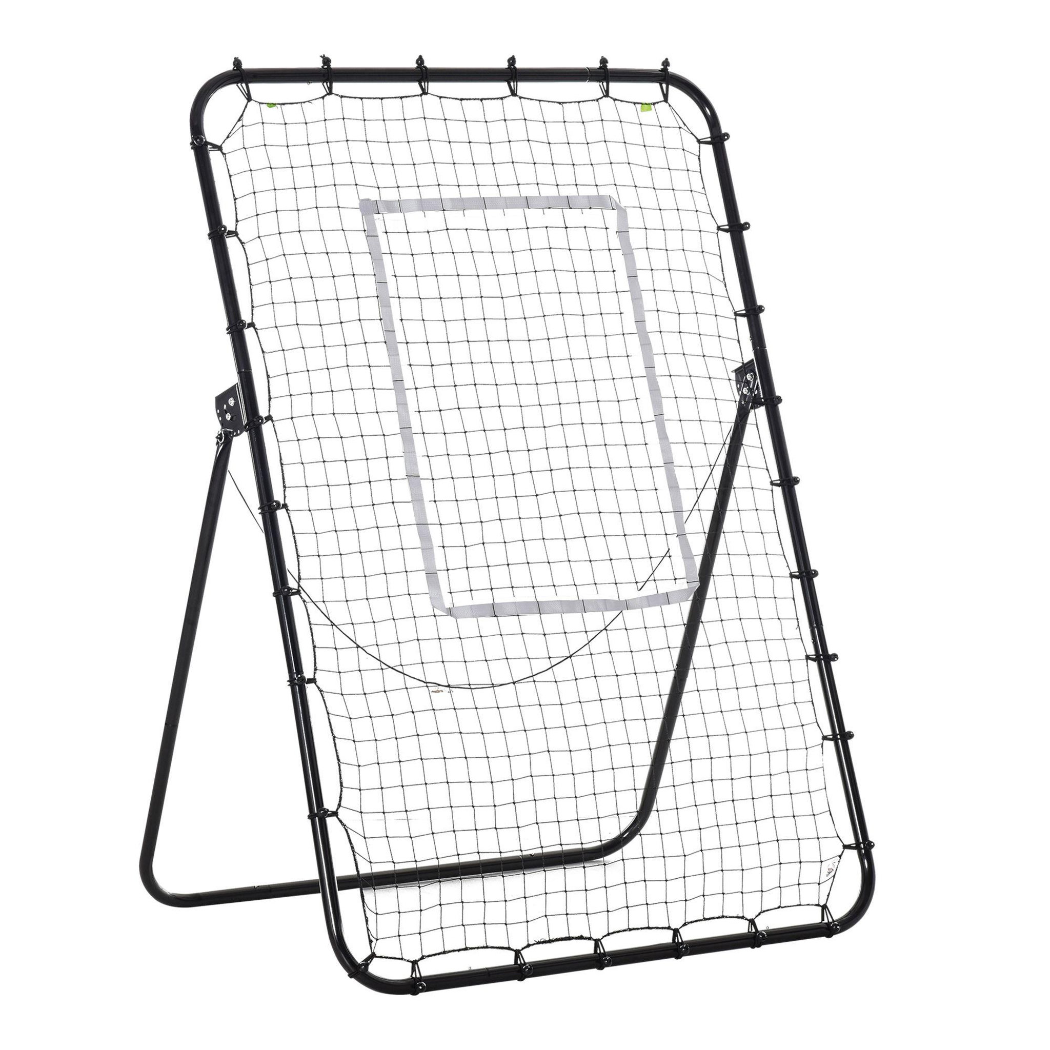 HOMCOM Filet de rebond de football pliable - inclinaison réglable 4 positions hauteur réglable - cible, piquets d'ancrage inclus - filet pe métal époxy noir