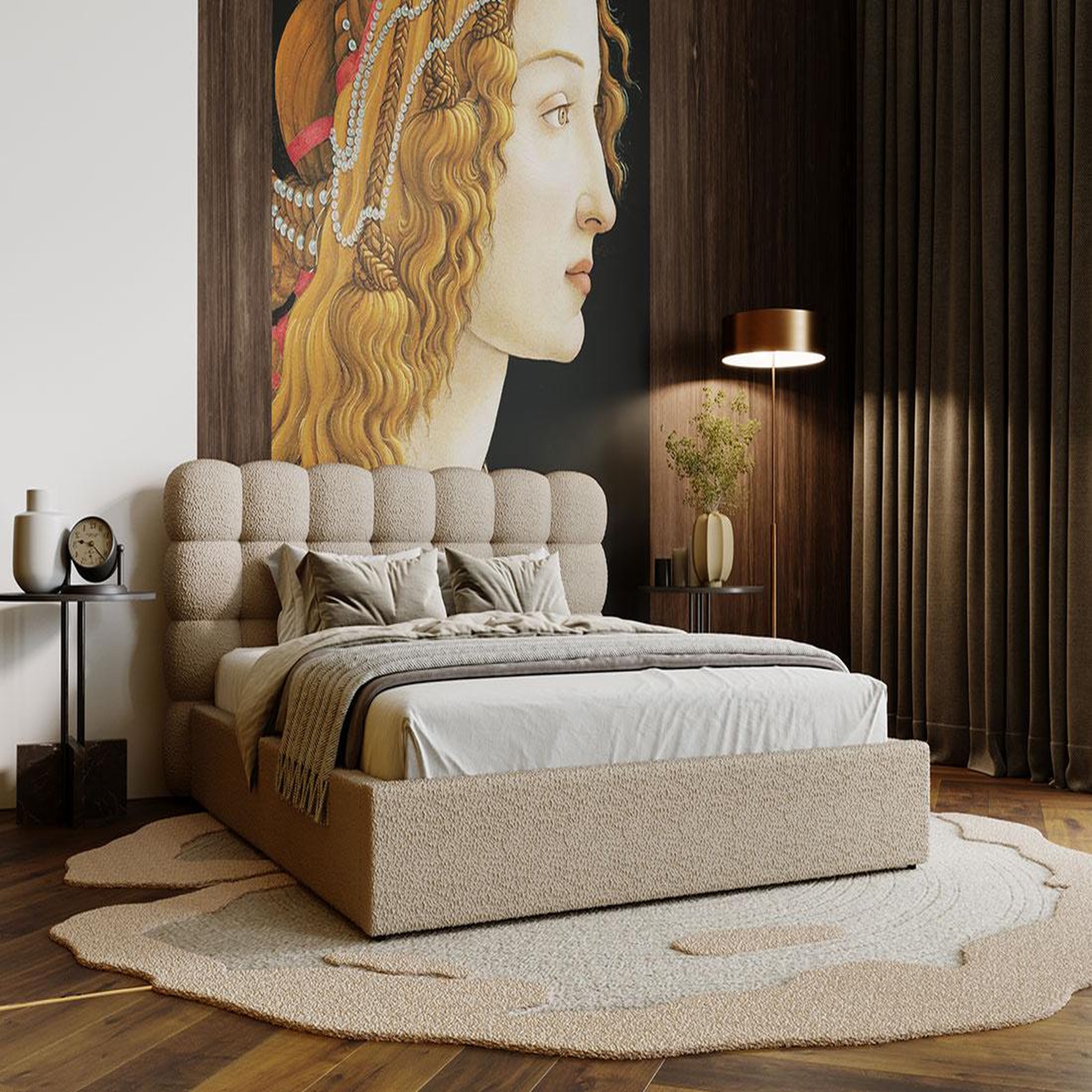 BEST MOBILIER Lotus - lit coffre - 180x200 cm - sommier inclus - en tissu bouclette. Coloris disponibles : Marron