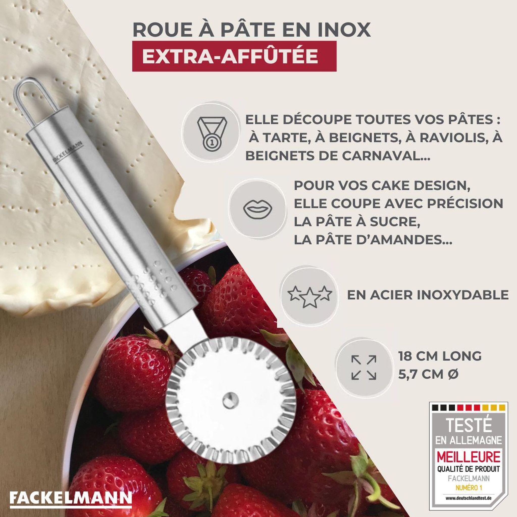 Voir la diapositive 3 : Fackelmann Roulette découpe pâte18 cm  fackelmann ovale limited edition