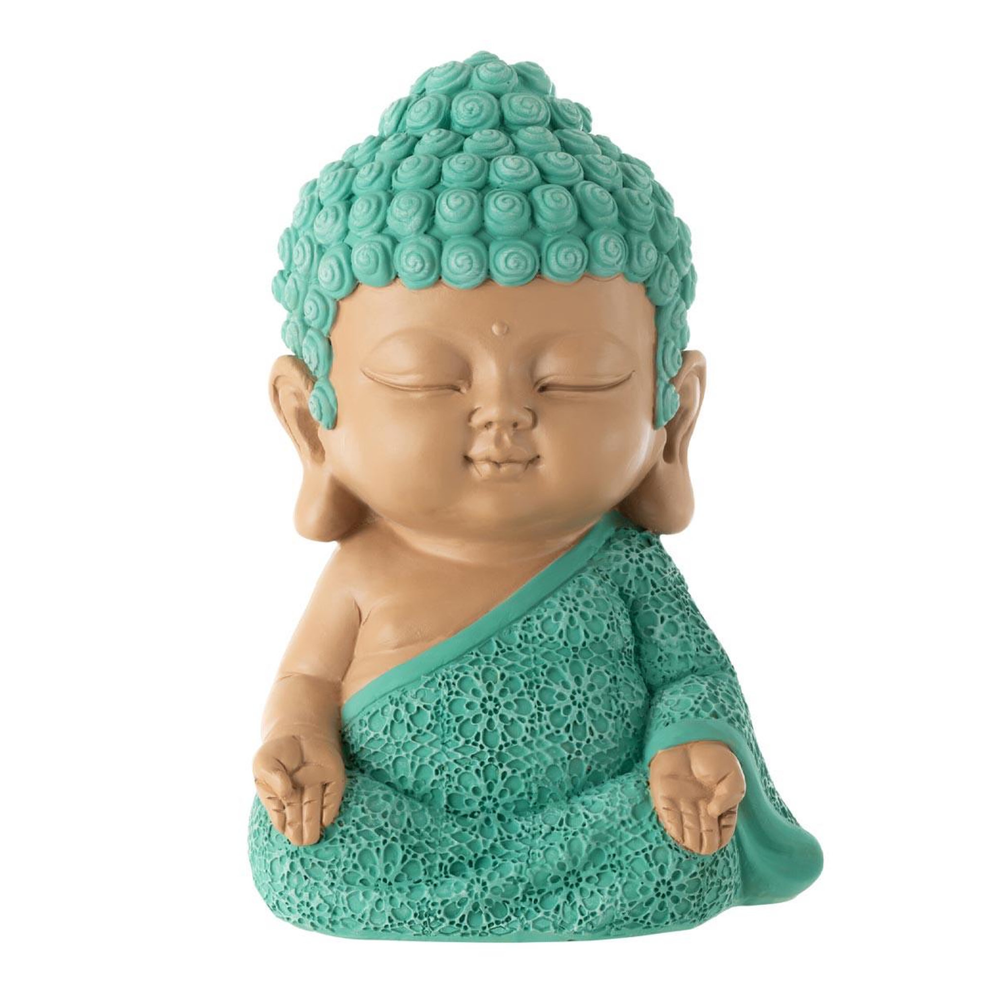 J-LINE Statuette moine zen  toby  19cm bleu azur